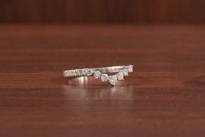10K White Gold Round Moissanite Curved Band, Stackable Wedding Rings