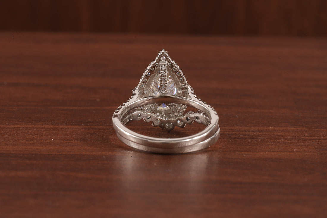 Round Curve Stacking Band With 2.5 CT Pear Lab Grown Diamond , Pear Halo Ring