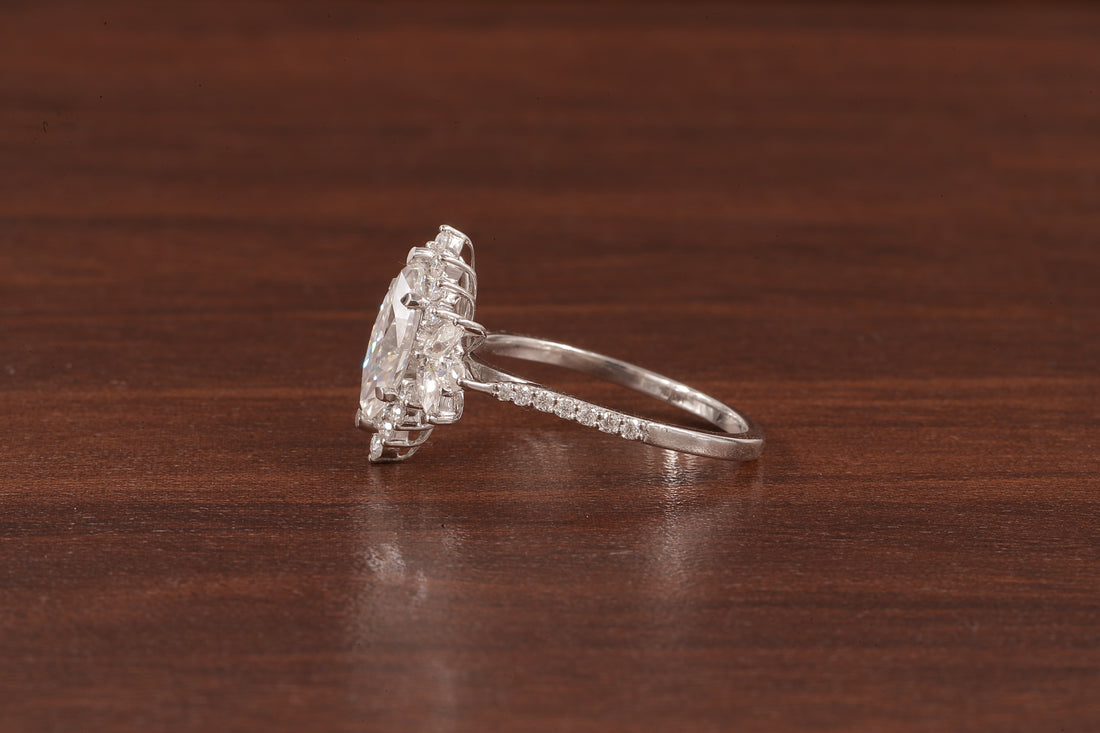 Marquise Moissanite Engagement Ring – Vintage Art Deco Cluster Wedding Ring in White Gold