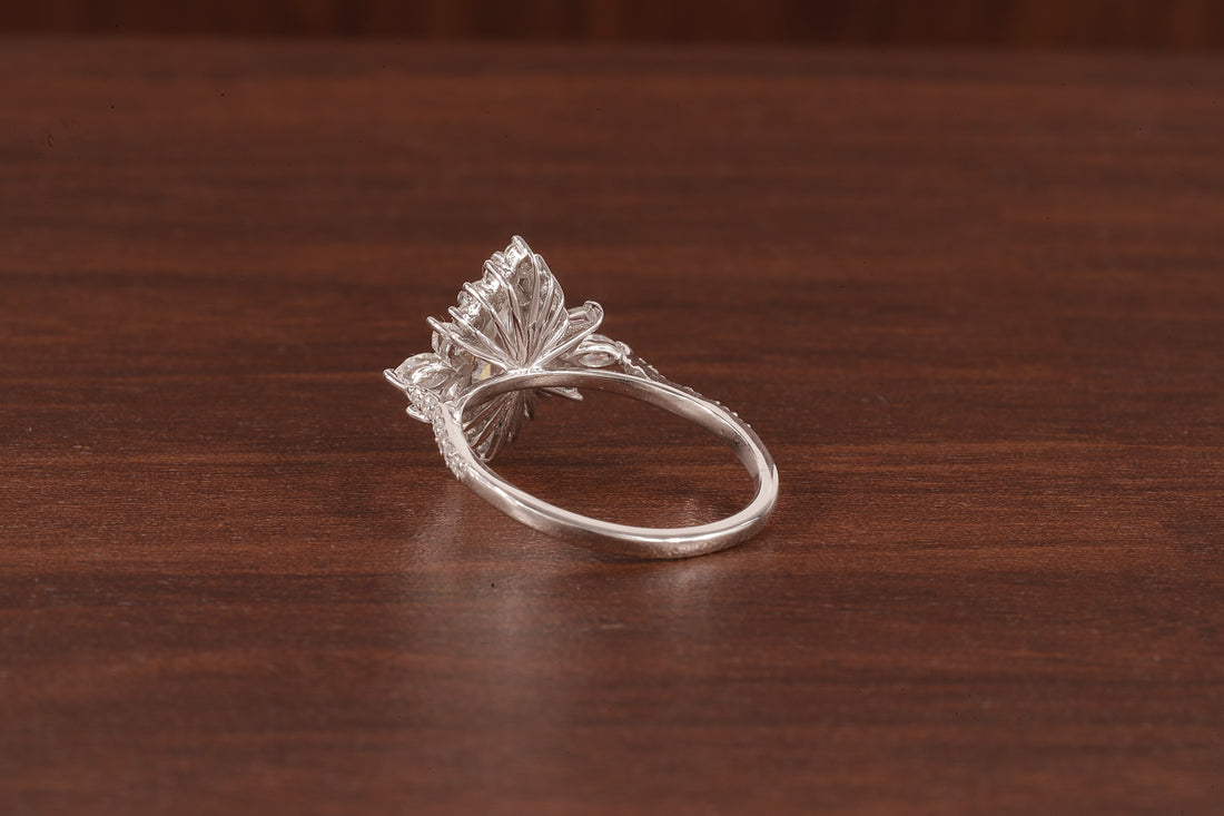 Marquise Moissanite Engagement Ring – Vintage Art Deco Cluster Wedding Ring in White Gold