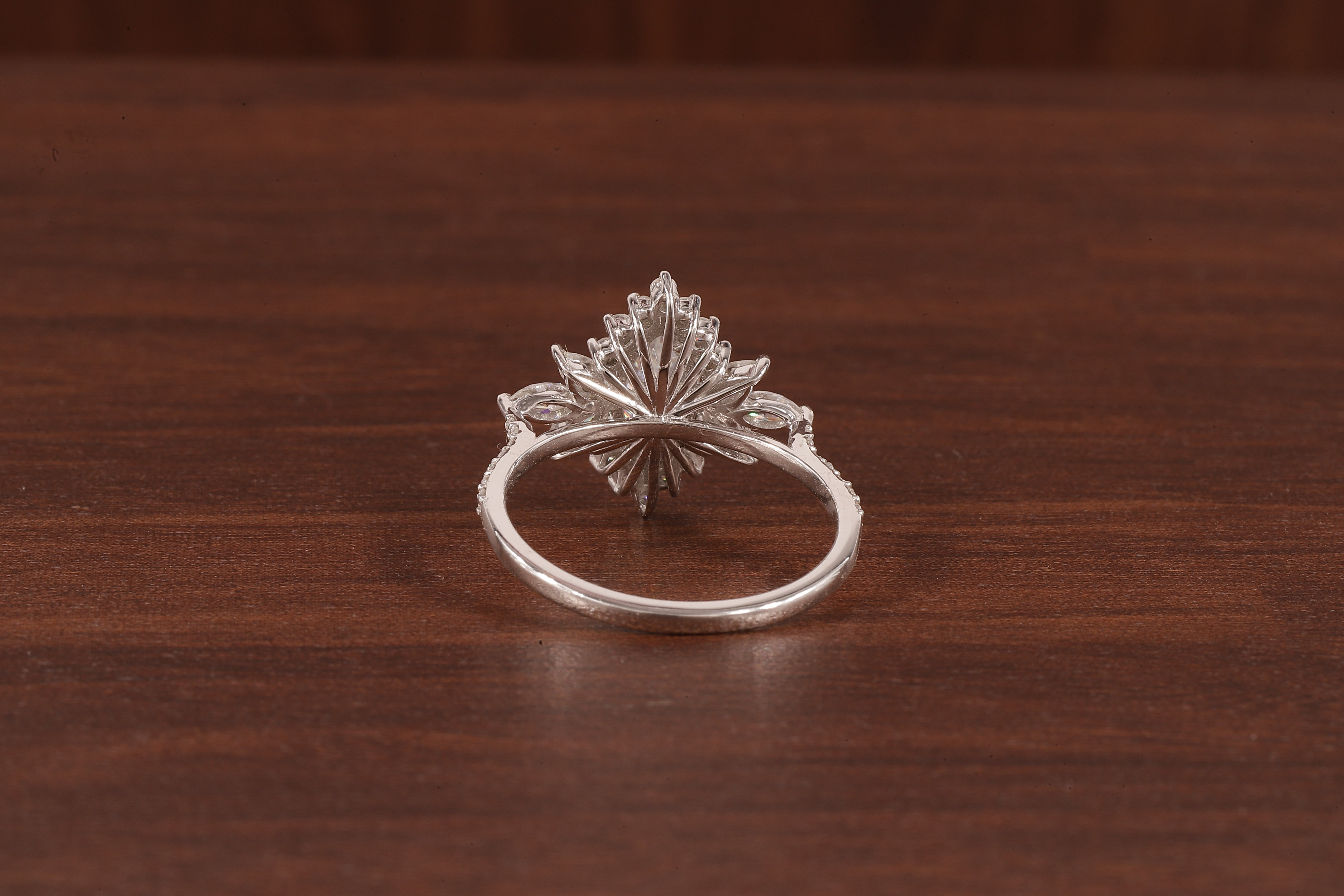 Marquise Moissanite Engagement Ring – Vintage Art Deco Cluster Wedding Ring in White Gold