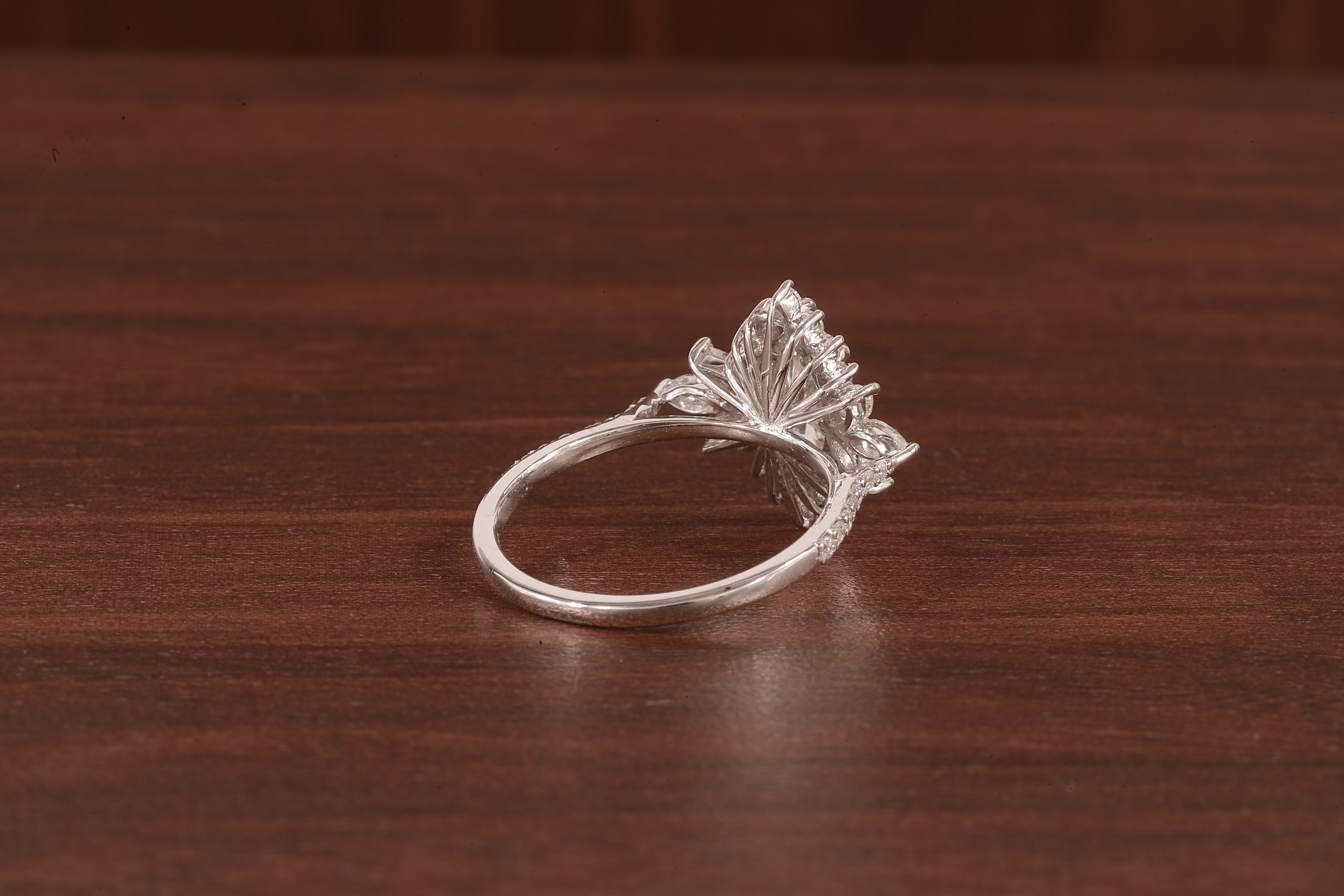 Marquise Moissanite Engagement Ring – Vintage Art Deco Cluster Wedding Ring in White Gold