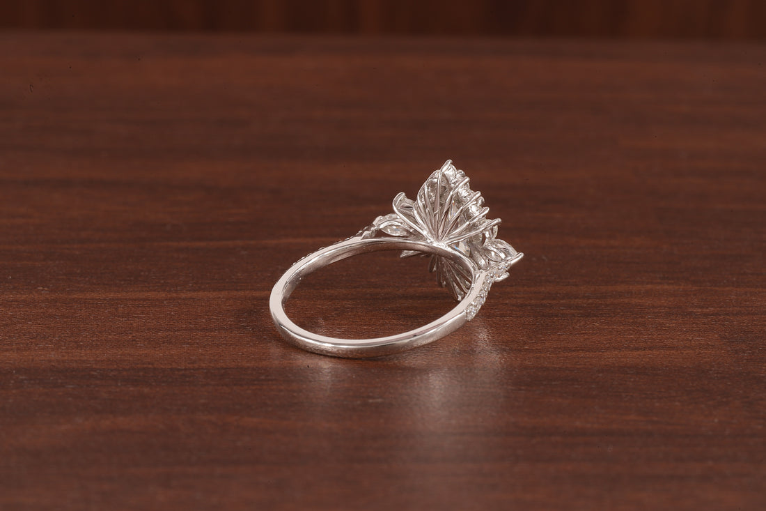 Marquise Moissanite Engagement Ring – Vintage Art Deco Cluster Wedding Ring in White Gold