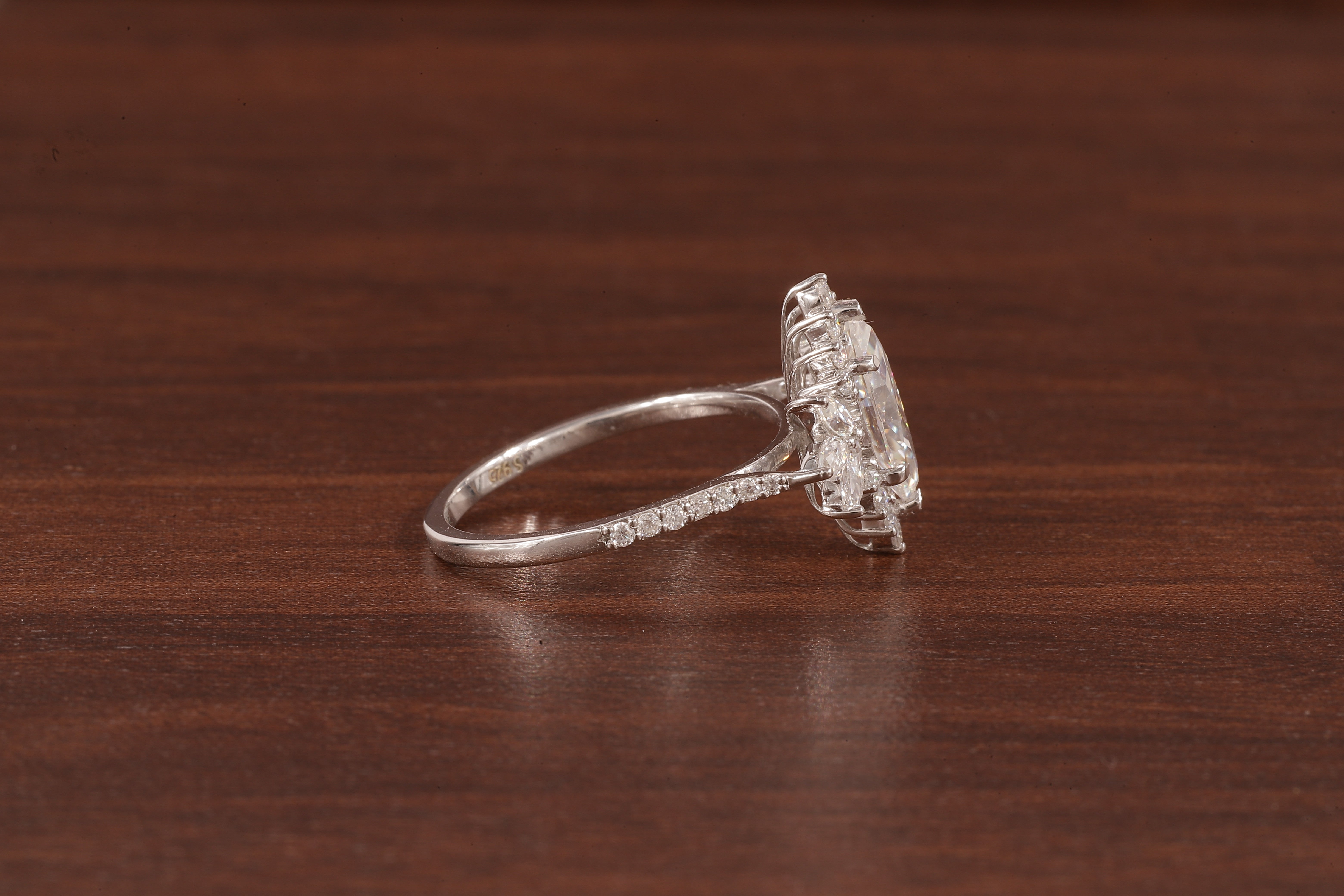 Marquise Moissanite Engagement Ring – Vintage Art Deco Cluster Wedding Ring in White Gold
