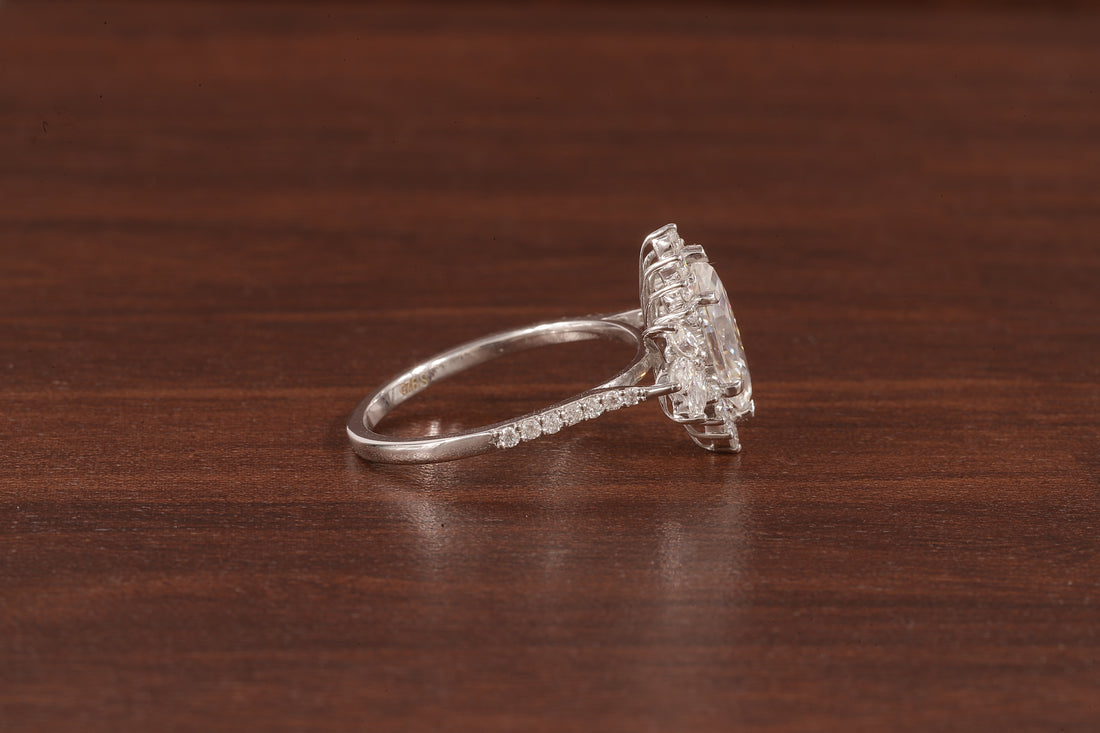 Marquise Moissanite Engagement Ring – Vintage Art Deco Cluster Wedding Ring in White Gold