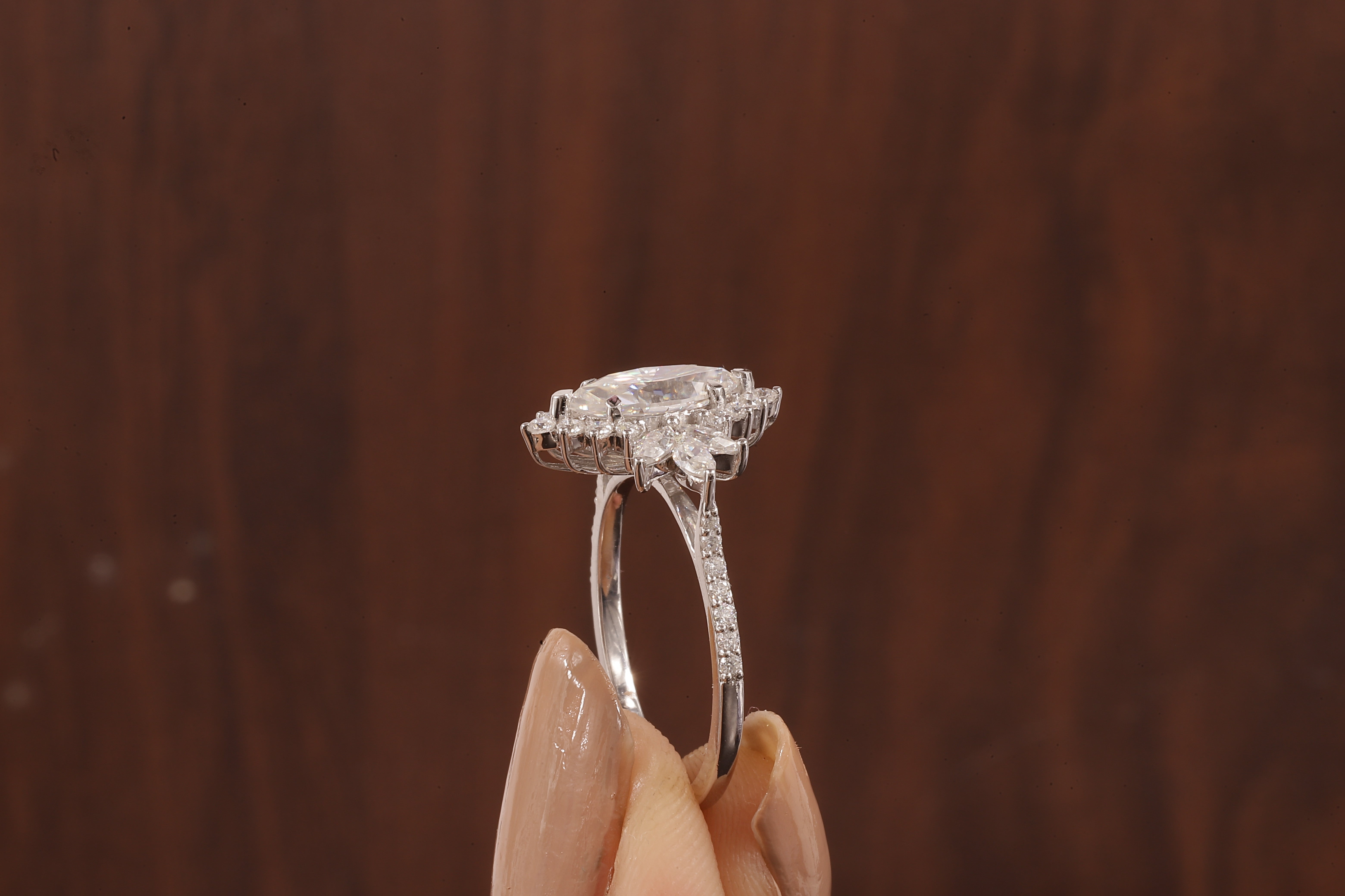 Marquise Moissanite Engagement Ring – Vintage Art Deco Cluster Wedding Ring in White Gold
