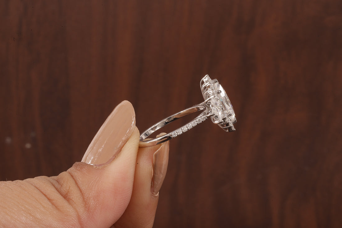 Marquise Moissanite Engagement Ring – Vintage Art Deco Cluster Wedding Ring in White Gold