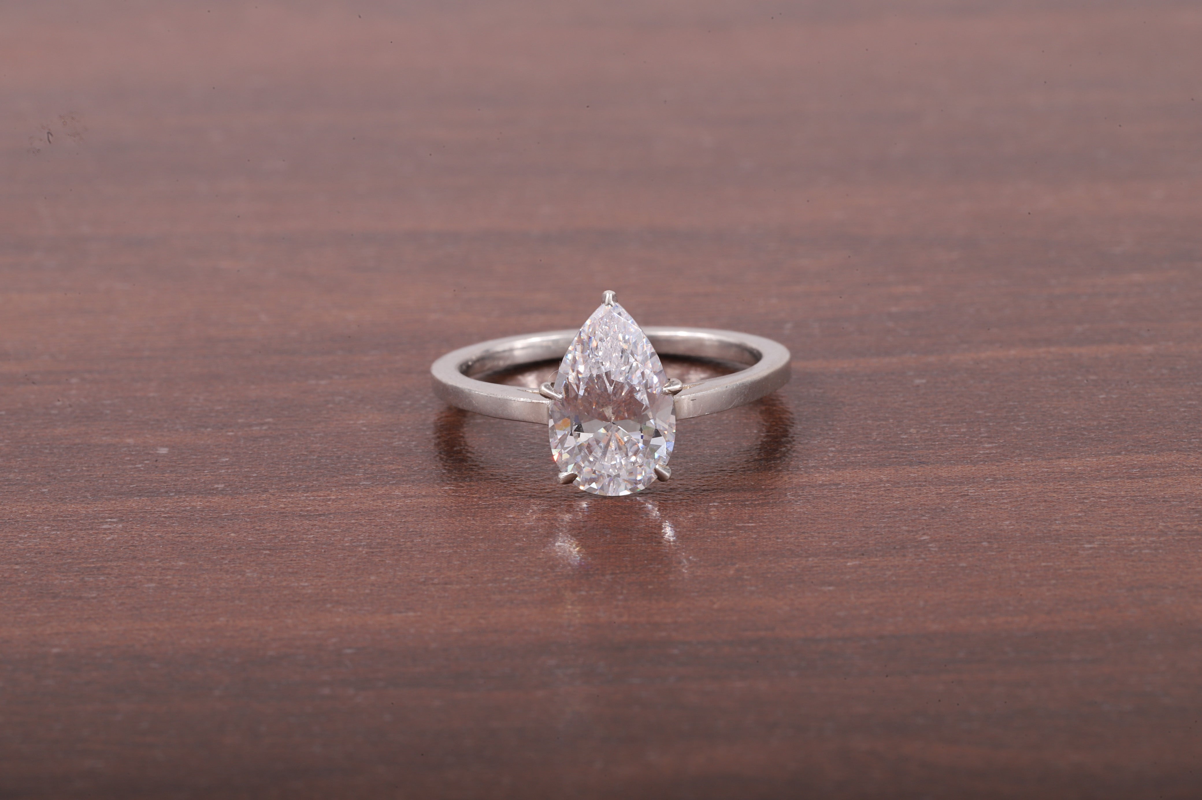 5 Prong Pear Shaped Solitaire Ring, 3 ct Pear Shaped Moissanite Engagement Ring