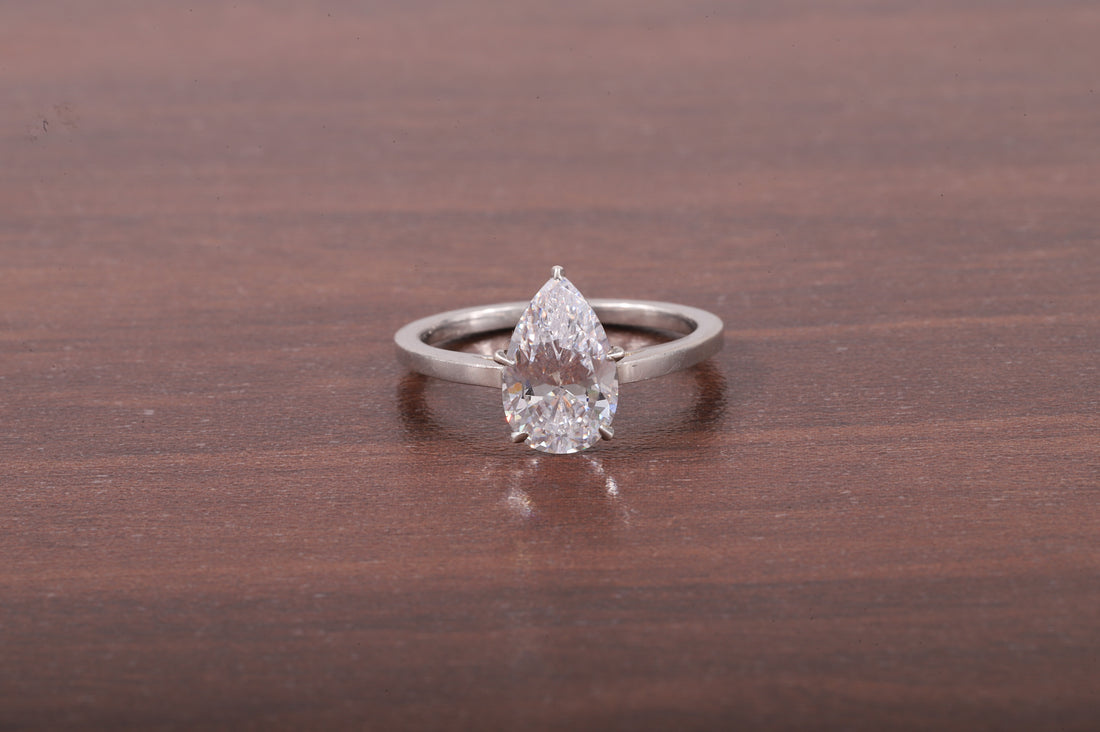 5 Prong Pear Shaped Solitaire Ring, 3 ct Pear Shaped Moissanite Engagement Ring