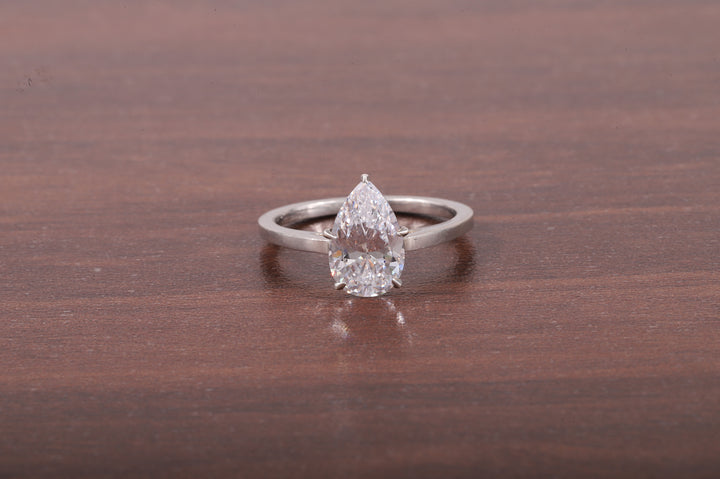 5 Prong Pear Shaped Solitaire Ring, 3 ct Pear Shaped Moissanite Engagement Ring
