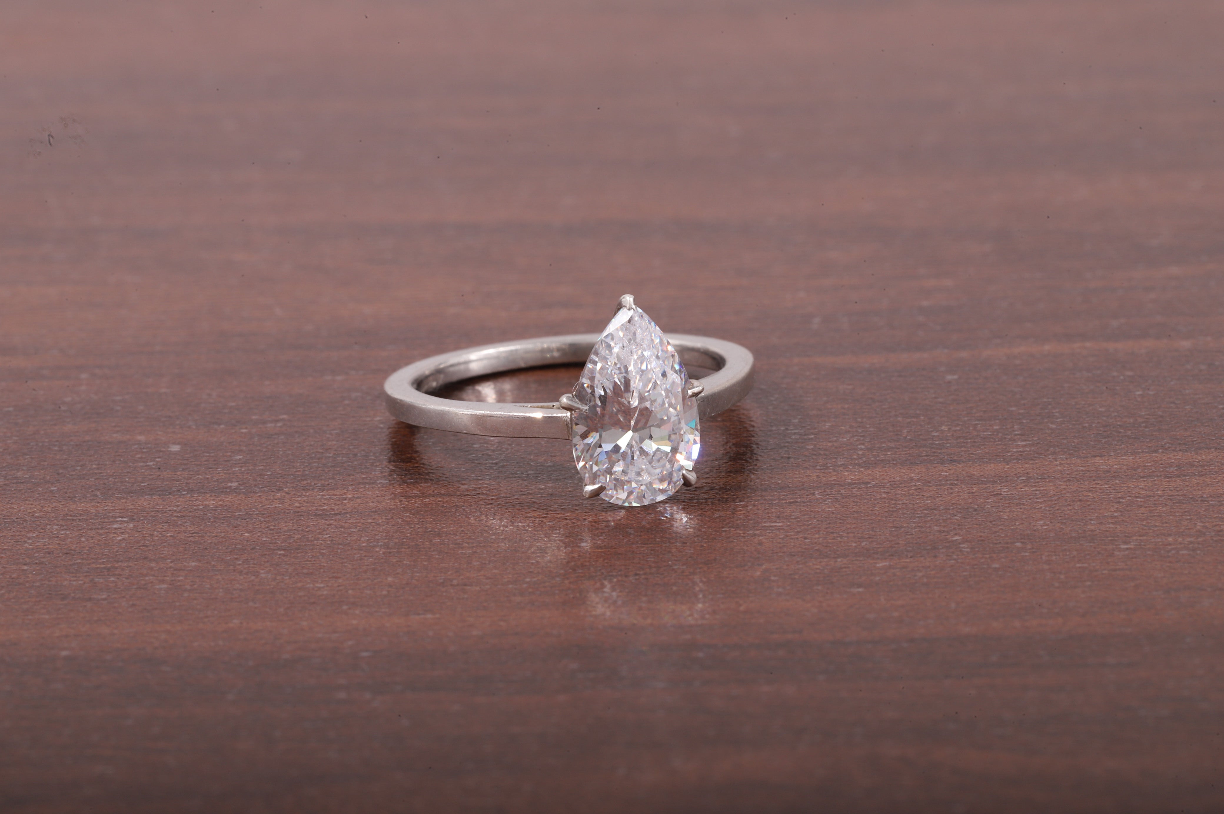5 Prong Pear Shaped Solitaire Ring, 3 ct Pear Shaped Moissanite Engagement Ring