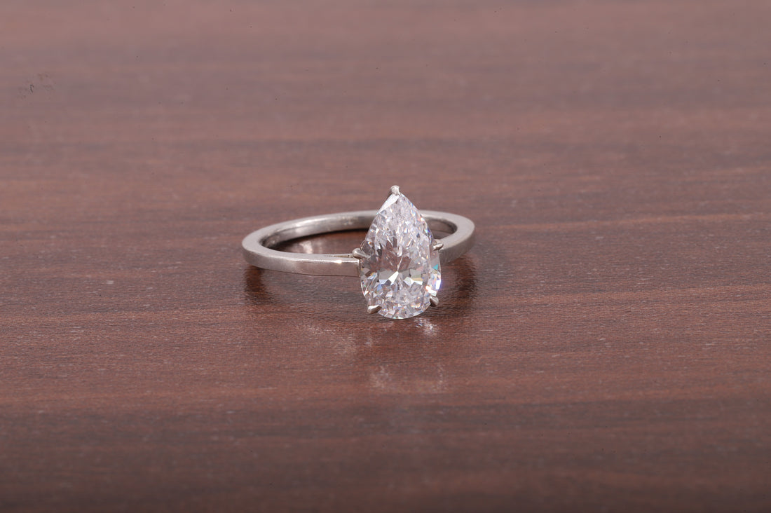 5 Prong Pear Shaped Solitaire Ring, 3 ct Pear Shaped Moissanite Engagement Ring