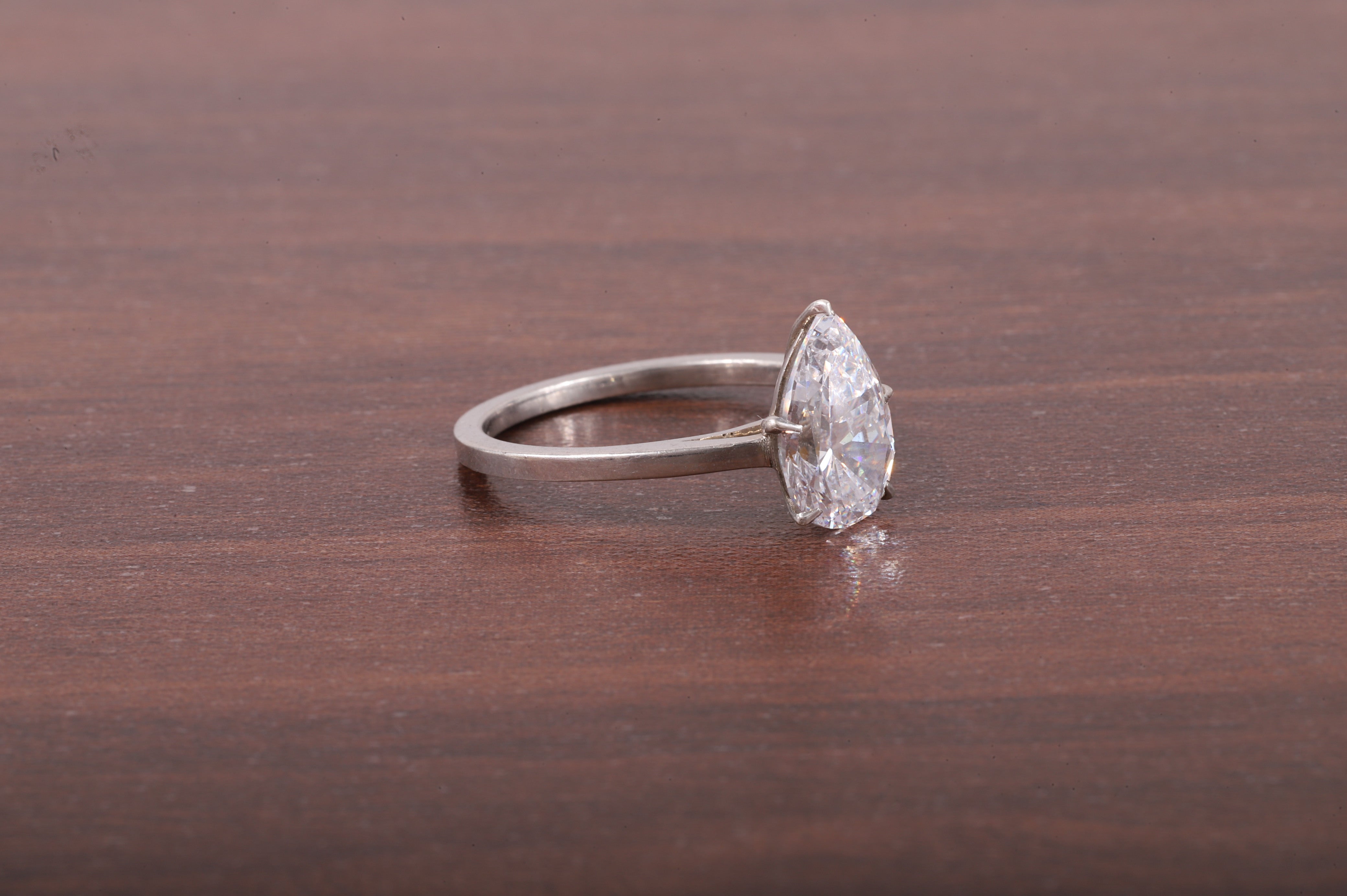 5 Prong Pear Shaped Solitaire Ring, 3 ct Pear Shaped Moissanite Engagement Ring