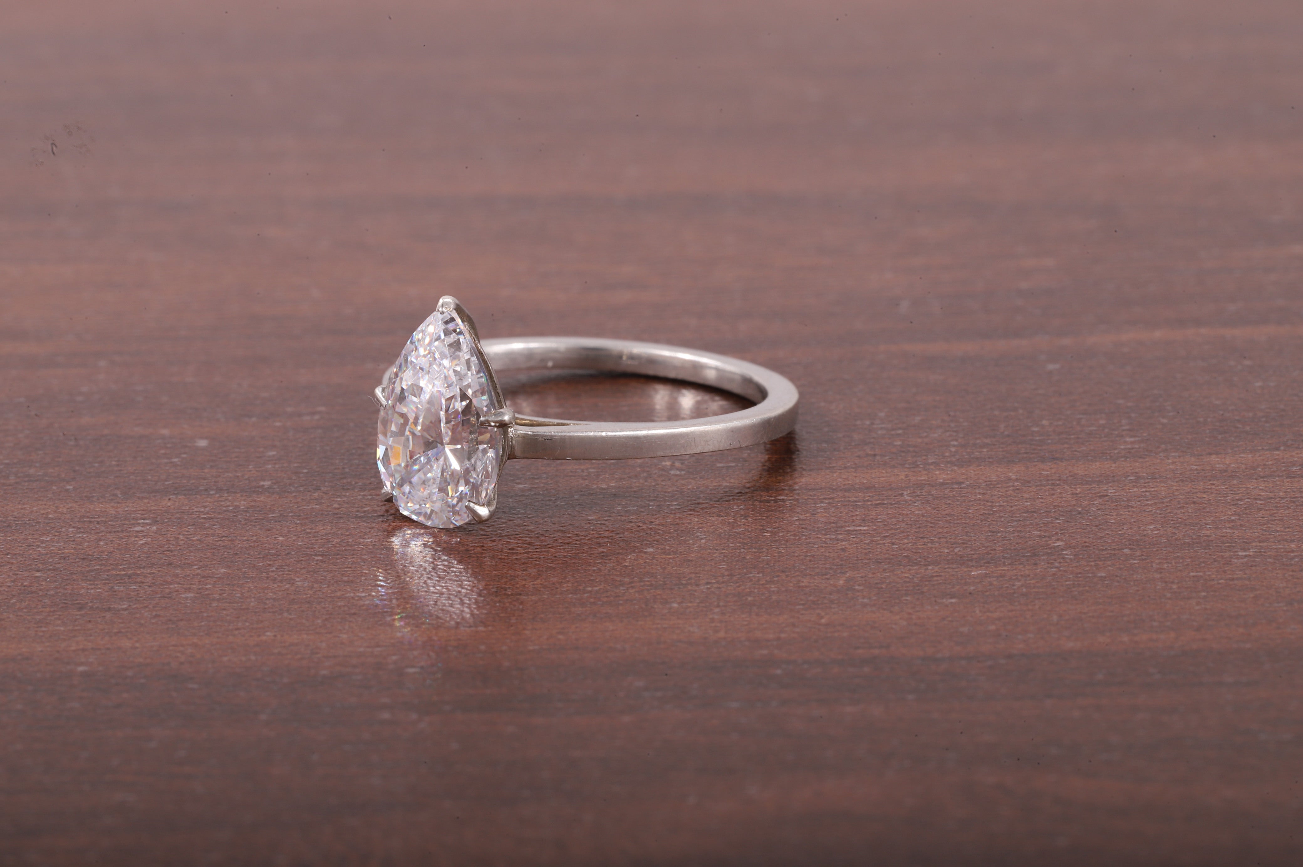 5 Prong Pear Shaped Solitaire Ring, 3 ct Pear Shaped Moissanite Engagement Ring