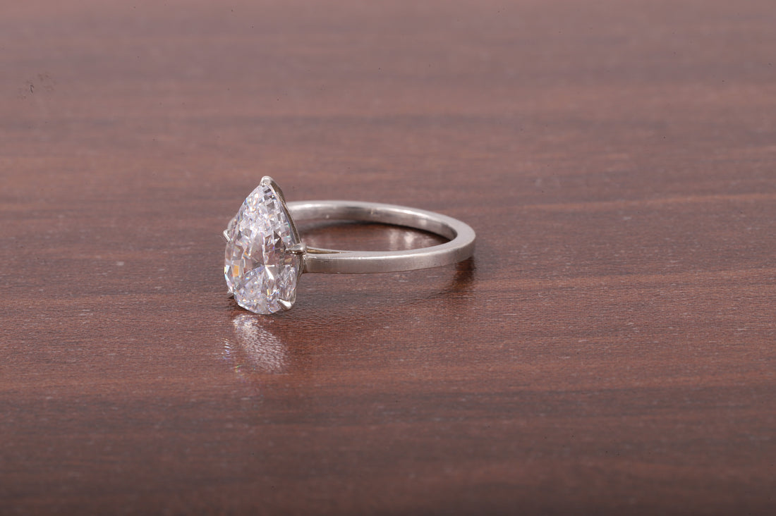 5 Prong Pear Shaped Solitaire Ring, 3 ct Pear Shaped Moissanite Engagement Ring