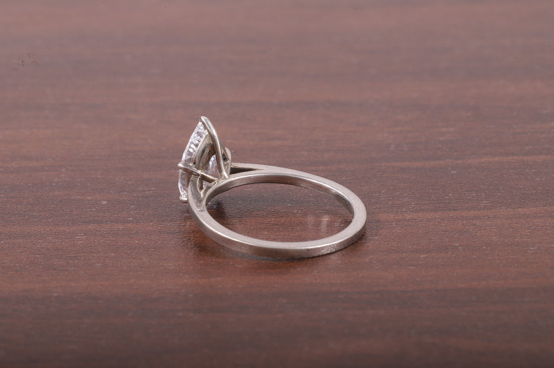 5 Prong Pear Shaped Solitaire Ring, 3 ct Pear Shaped Moissanite Engagement Ring