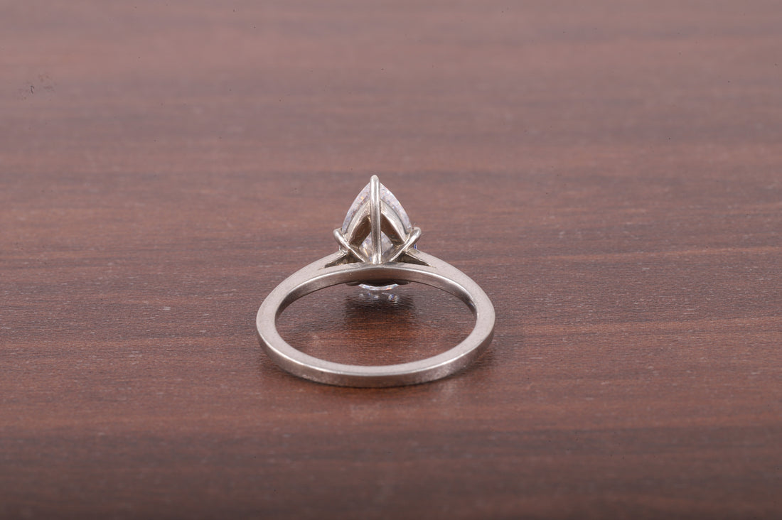 5 Prong Pear Shaped Solitaire Ring, 3 ct Pear Shaped Moissanite Engagement Ring