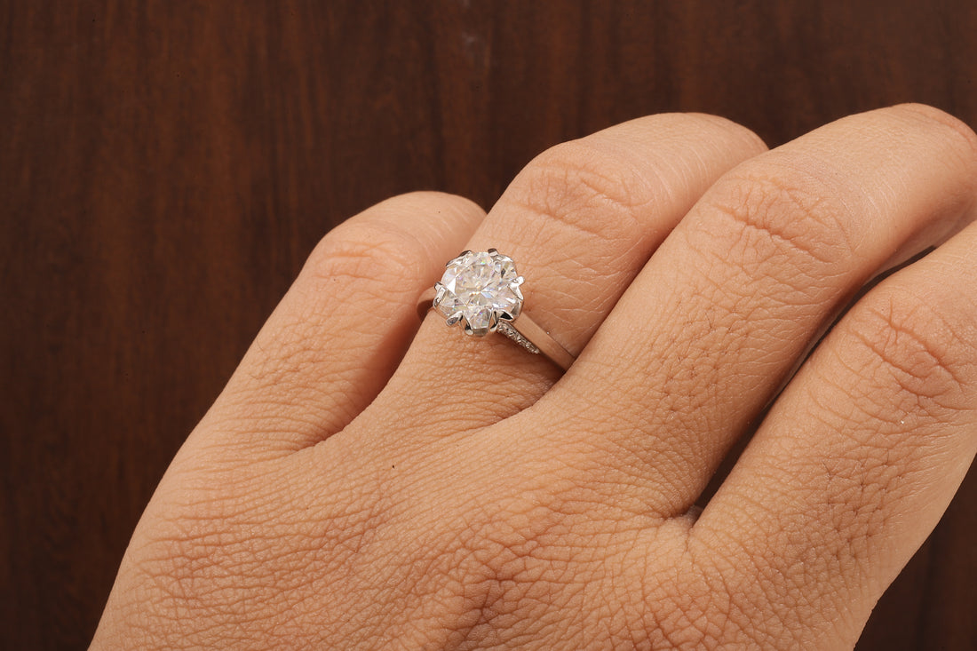 2.5CT Round Moissanite Ring, Hidden Halo Round Engagement Ring ,14k Solid Gold Ring