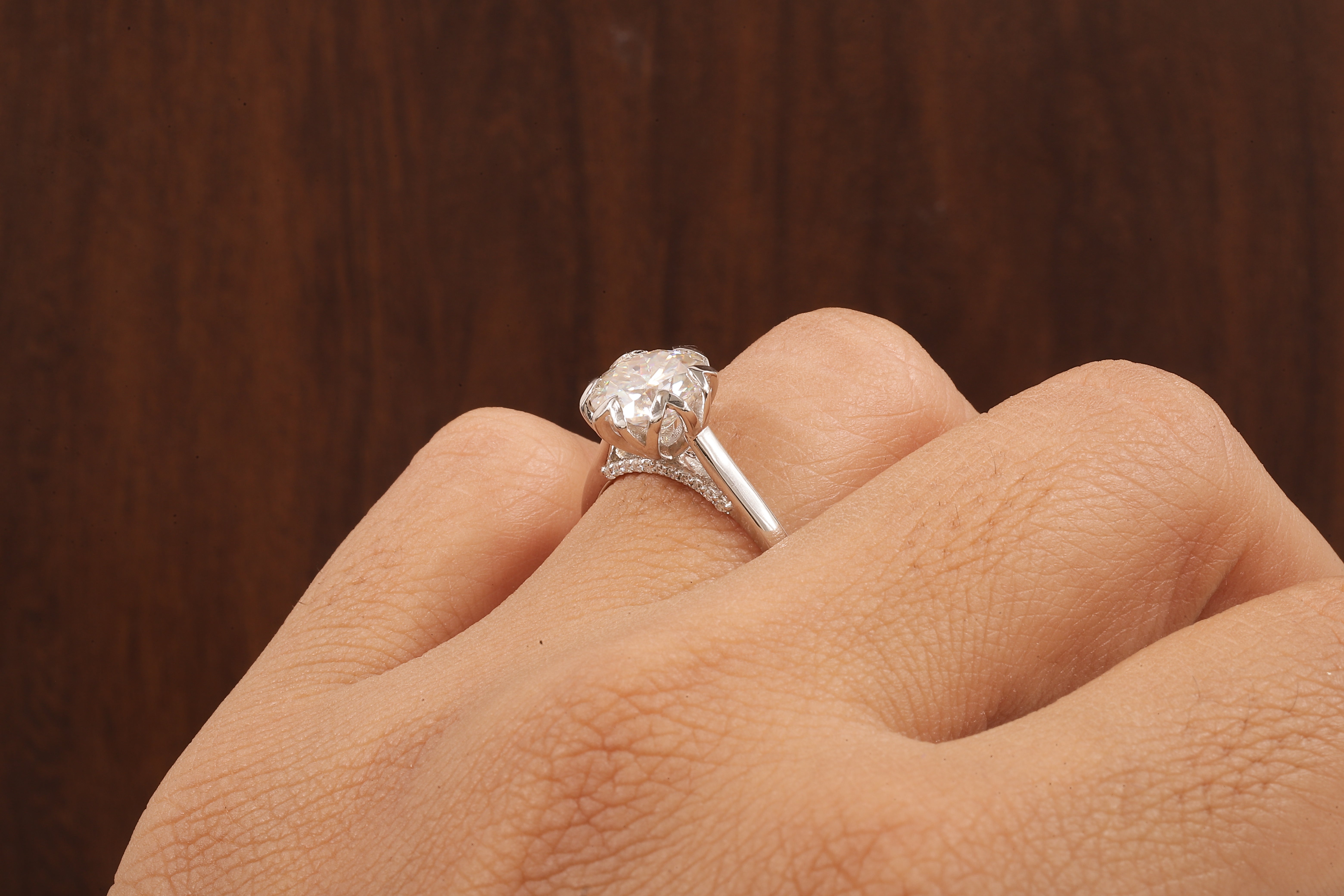 2.5CT Round Moissanite Ring, Hidden Halo Round Engagement Ring ,14k Solid Gold Ring