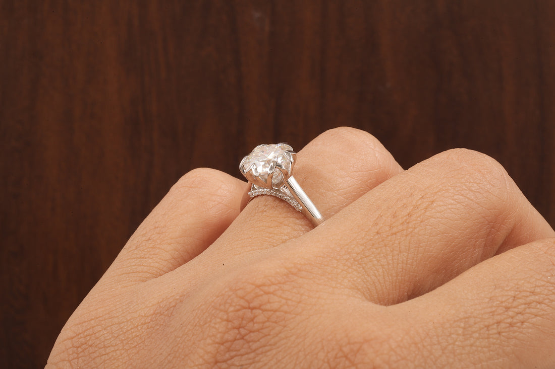 2.5CT Round Moissanite Ring, Hidden Halo Round Engagement Ring ,14k Solid Gold Ring