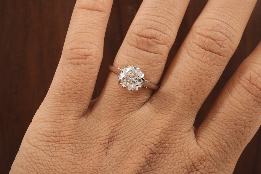 2.5CT Round Moissanite Ring, Hidden Halo Round Engagement Ring ,14k Solid Gold Ring