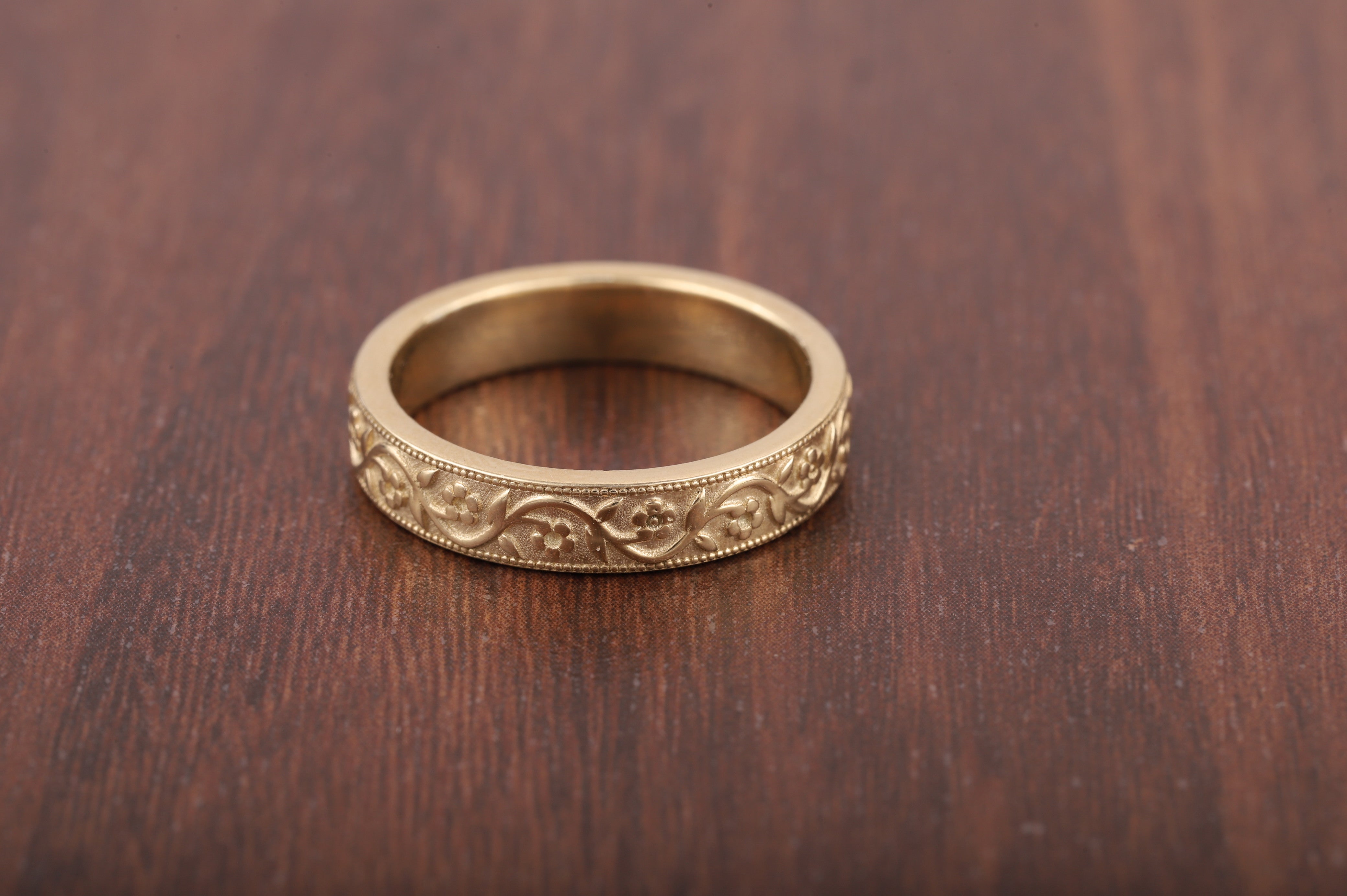 Milgrain Wedding Band Floral Wedding Band, Vintage Look Wedding Ring