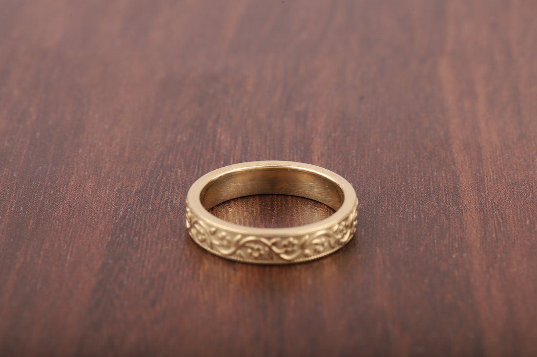 Milgrain Wedding Band Floral Wedding Band, Vintage Look Wedding Ring