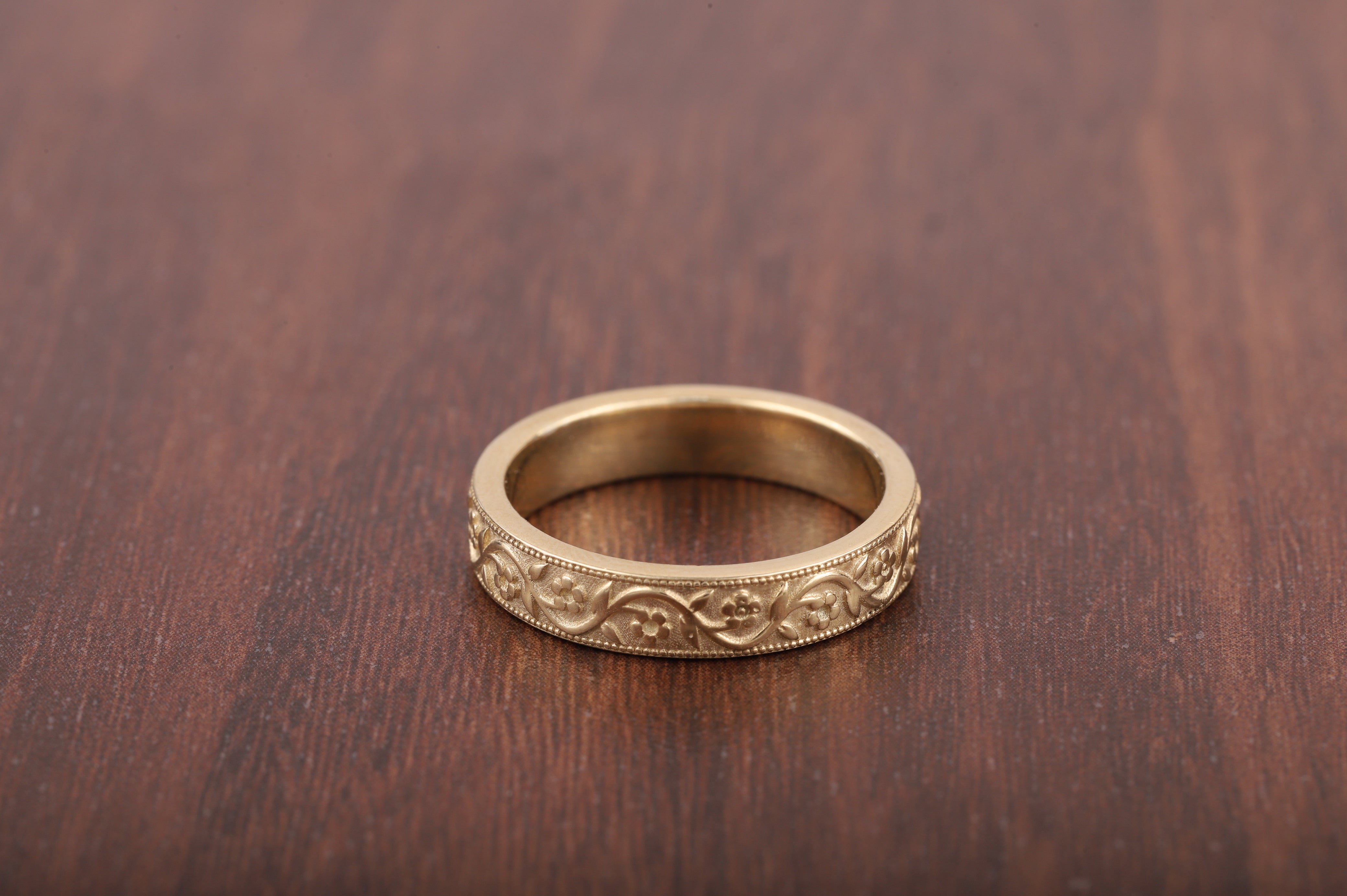 Milgrain Wedding Band Floral Wedding Band, Vintage Look Wedding Ring