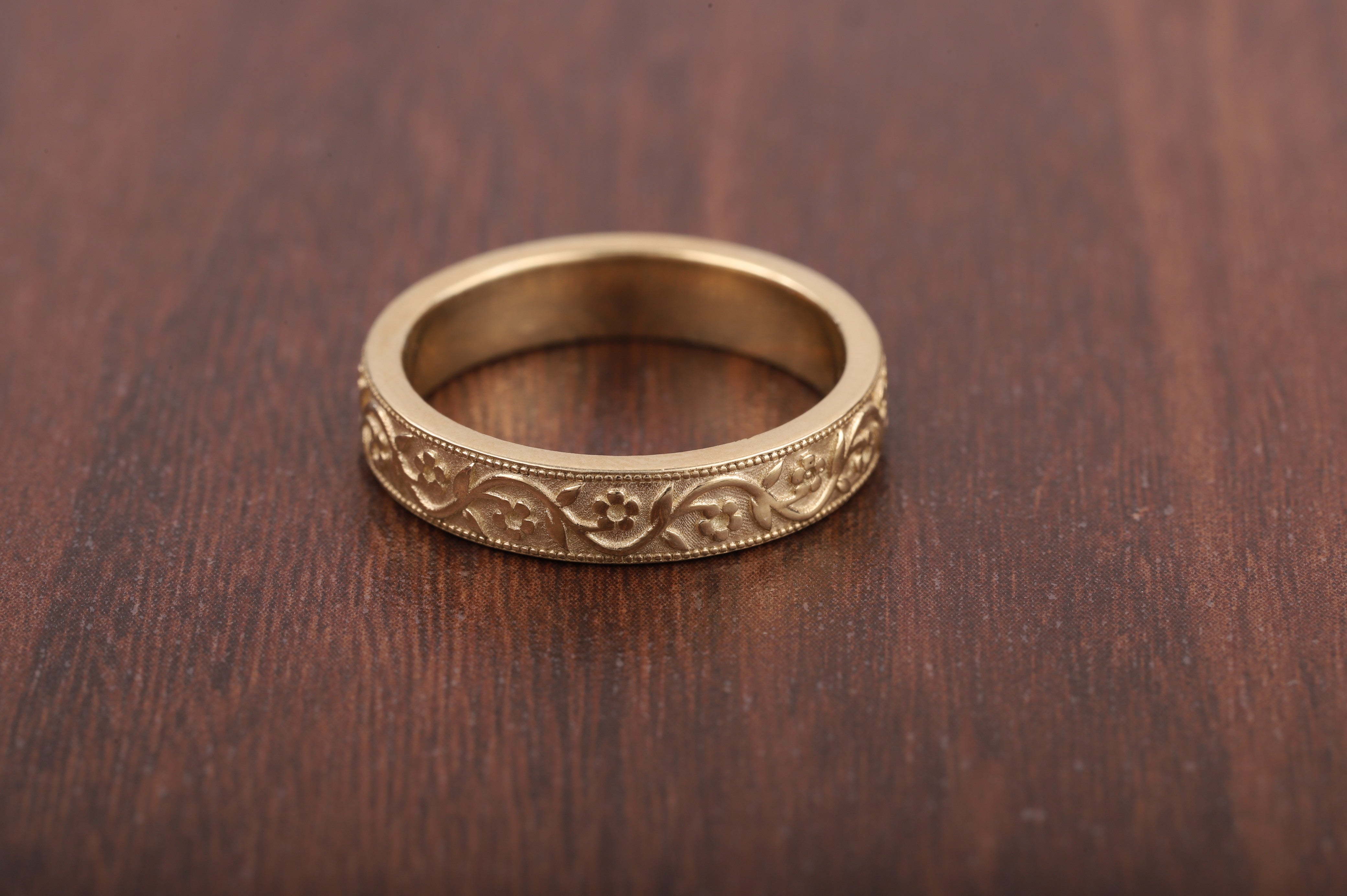 Milgrain Wedding Band Floral Wedding Band, Vintage Look Wedding Ring
