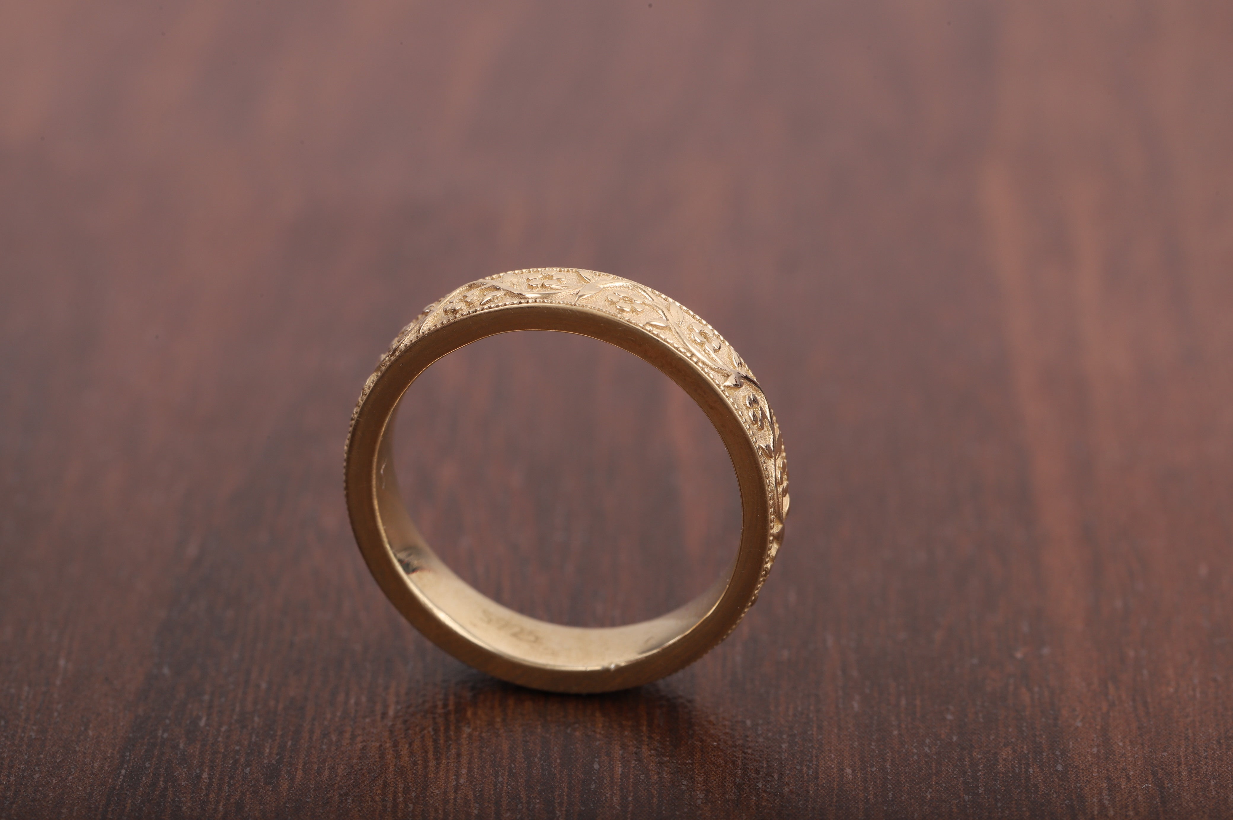 Milgrain Wedding Band Floral Wedding Band, Vintage Look Wedding Ring