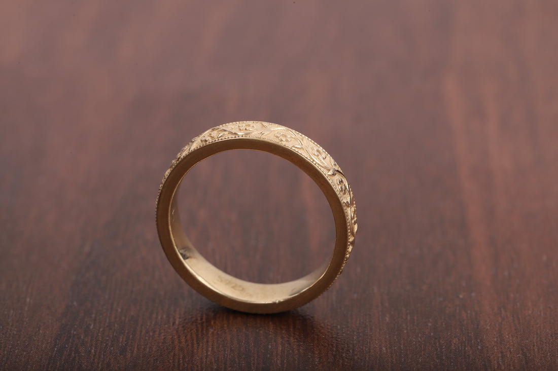 Milgrain Wedding Band Floral Wedding Band, Vintage Look Wedding Ring
