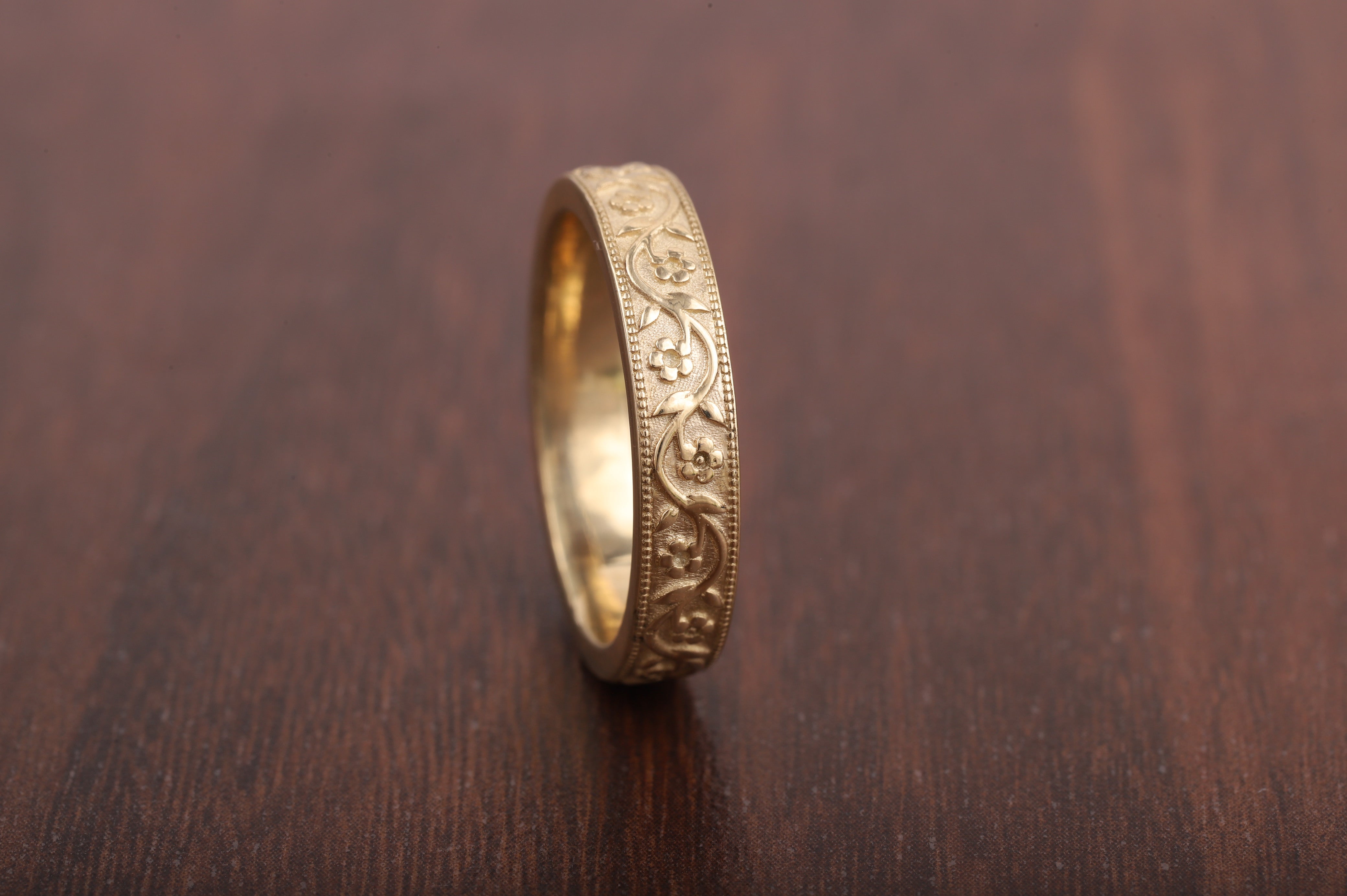 Milgrain Wedding Band Floral Wedding Band, Vintage Look Wedding Ring