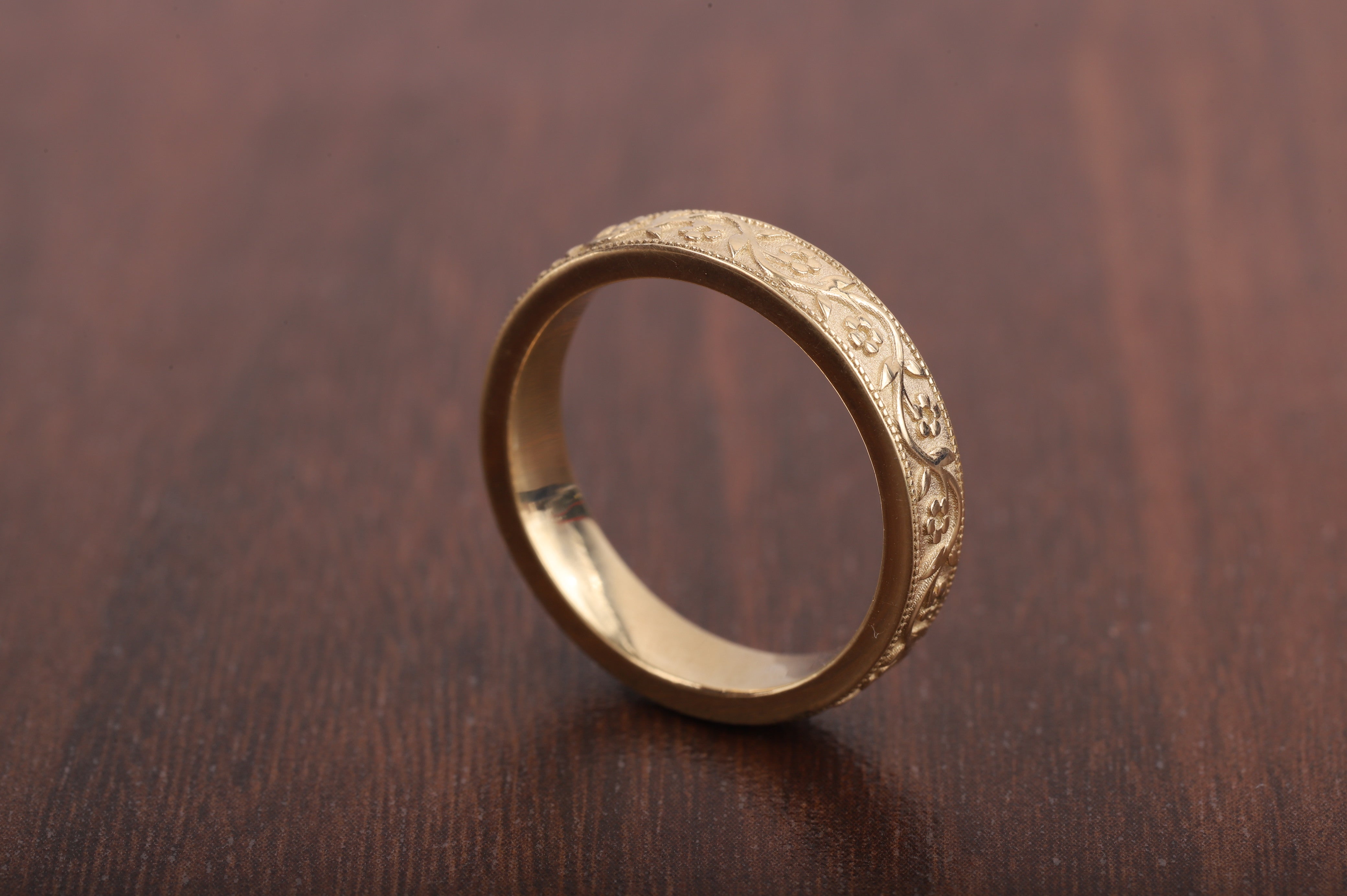 Milgrain Wedding Band Floral Wedding Band, Vintage Look Wedding Ring