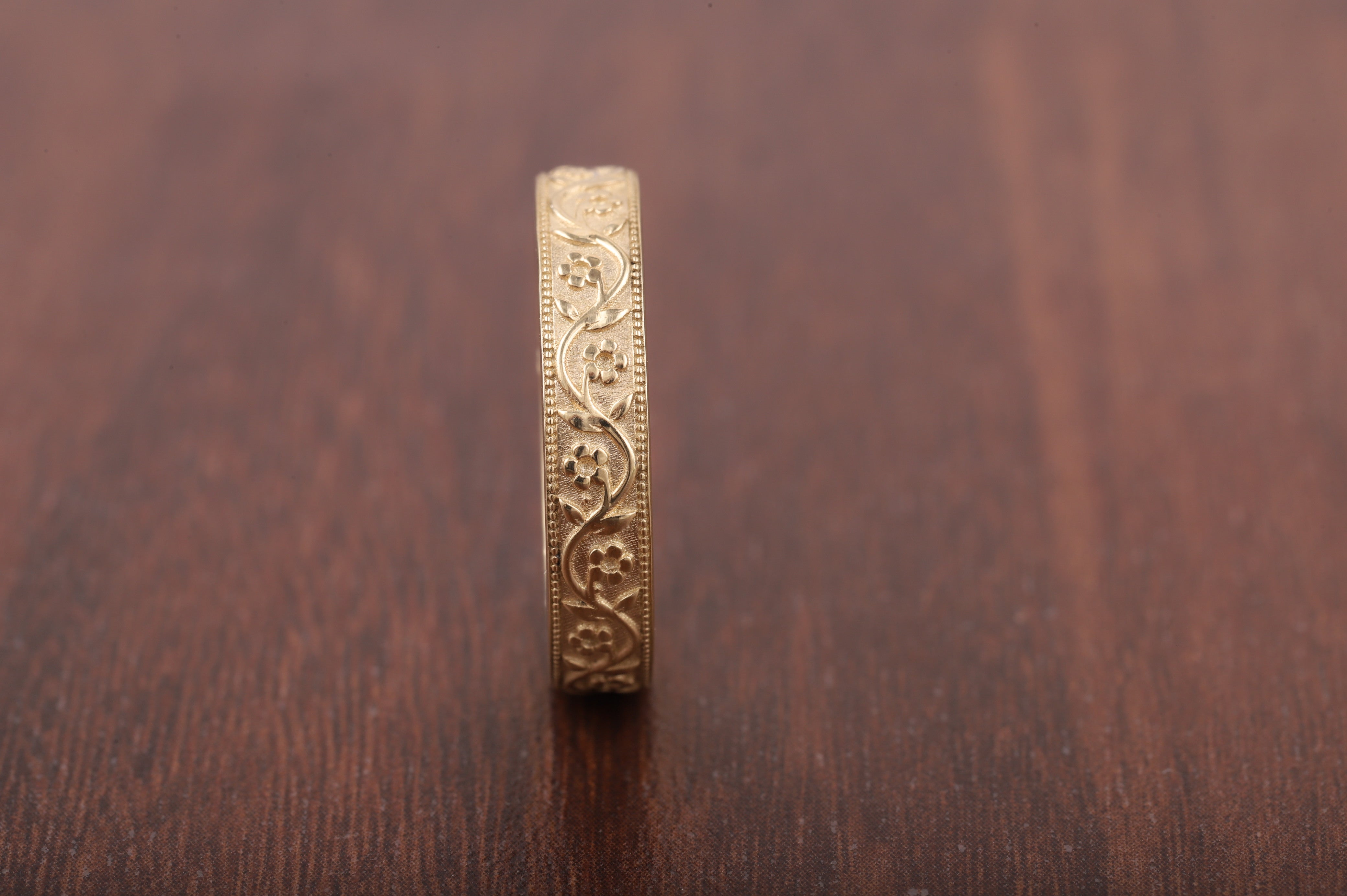 Milgrain Wedding Band Floral Wedding Band, Vintage Look Wedding Ring