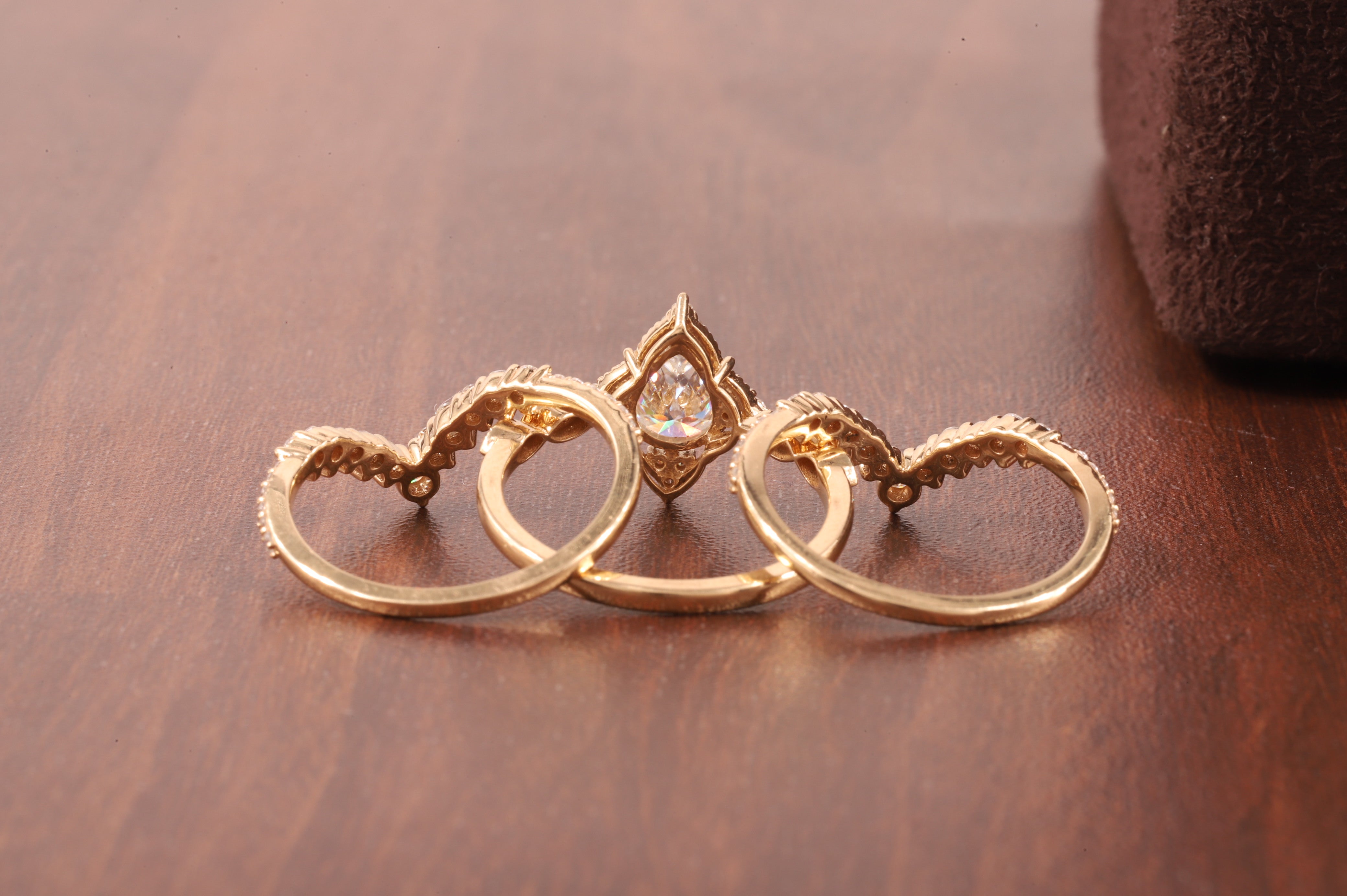 Pear Moissanite Bridal Set 3 Piece, Art Deco Cluster Engagement Ring