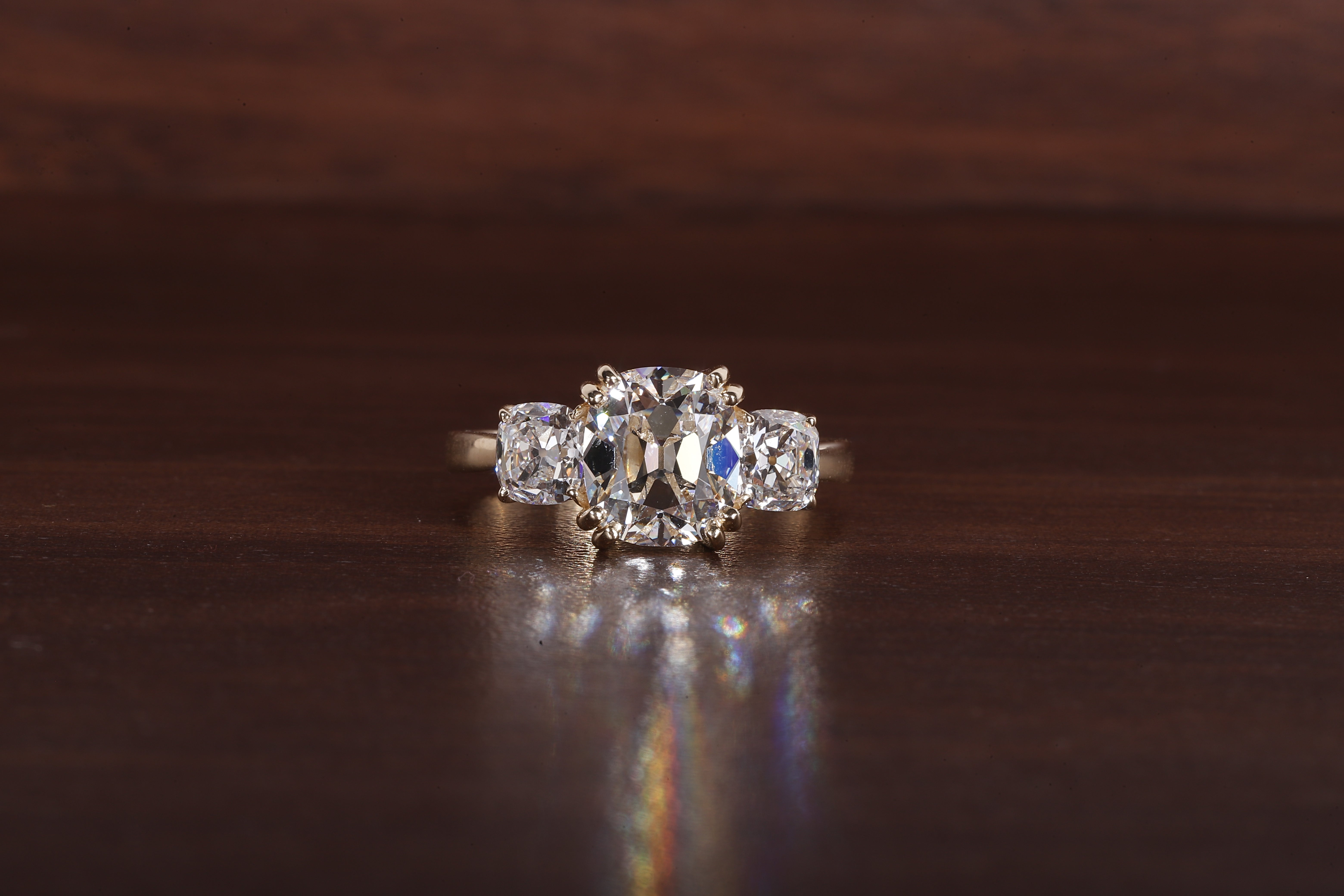 2.5 CT Old Mine Elongated Cushion Moissanite Engagement Ring With Side Square Old Mine cushion