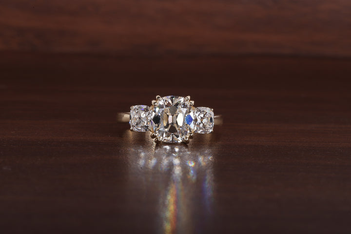 2.5 CT Old Mine Elongated Cushion Moissanite Engagement Ring With Side Square Old Mine cushion