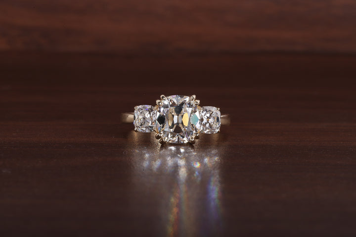 Three old mine cushion Lab Grown Diamond Ring, Double Prong Engagement Ring