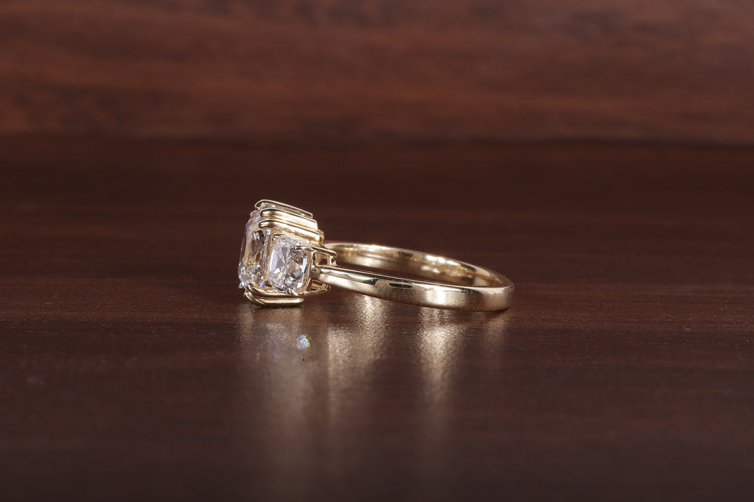 2.5 CT Old Mine Elongated Cushion Moissanite Engagement Ring With Side Square Old Mine cushion