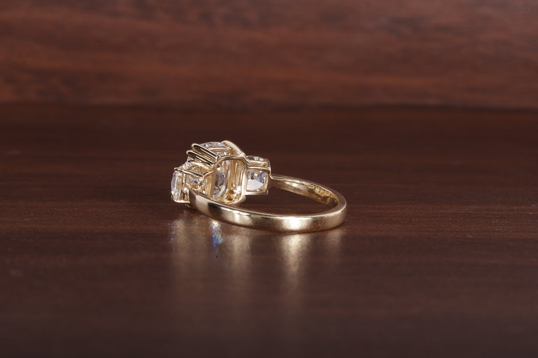 2.5 CT Old Mine Elongated Cushion Moissanite Engagement Ring With Side Square Old Mine cushion