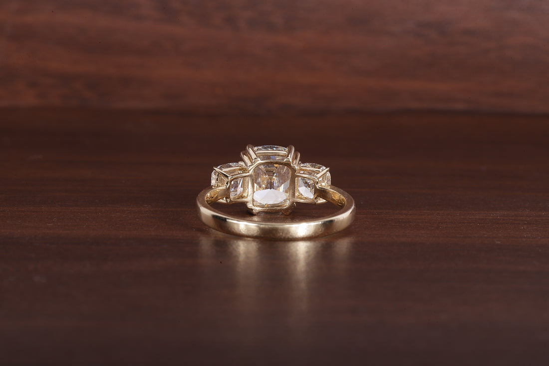 Three old mine cushion Lab Grown Diamond Ring, Double Prong Engagement Ring