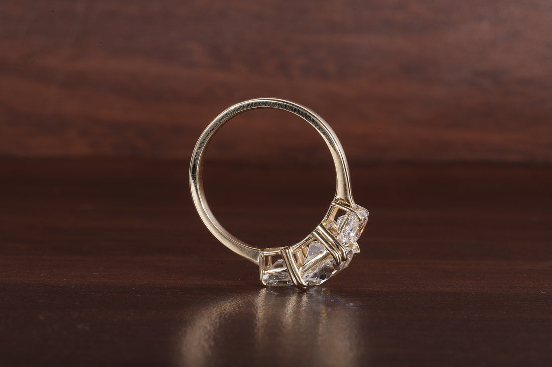 Three old mine cushion Lab Grown Diamond Ring, Double Prong Engagement Ring