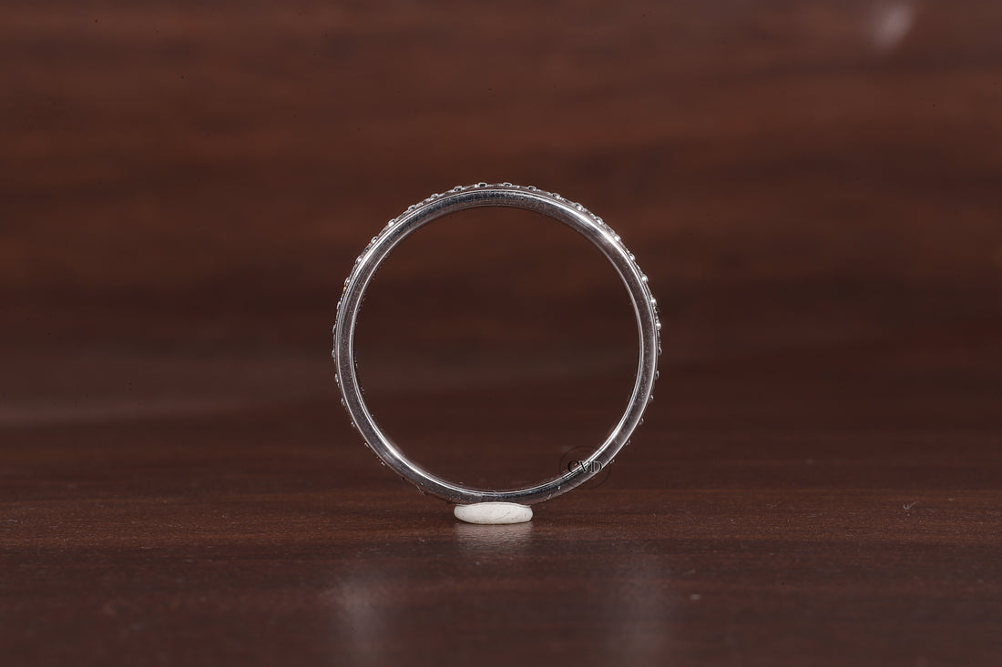 Delicate One Side Pave Diamond Wedding Band, Round Lab Grown Diamond