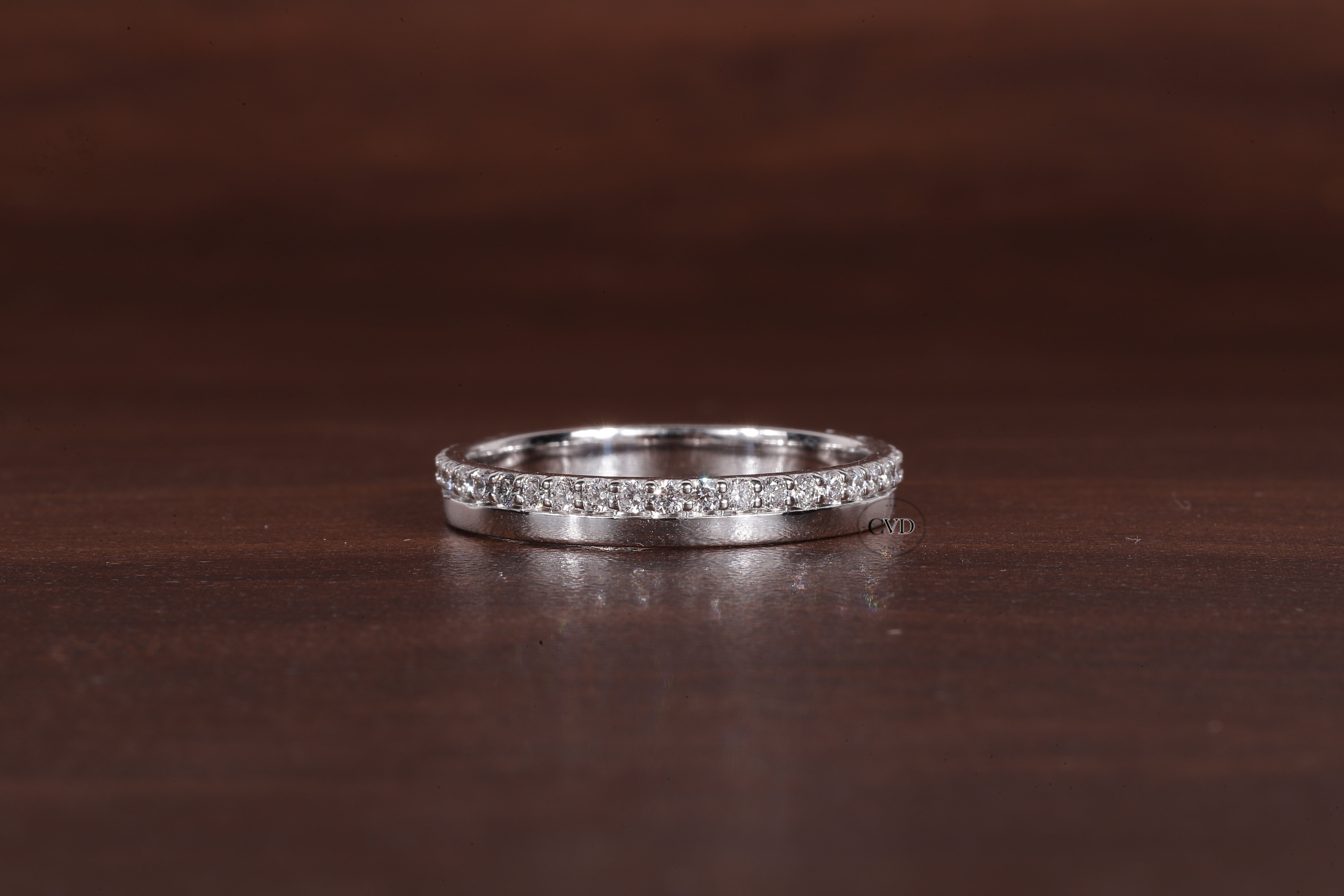 Delicate One Side Pave Diamond Wedding Band, Round Lab Grown Diamond