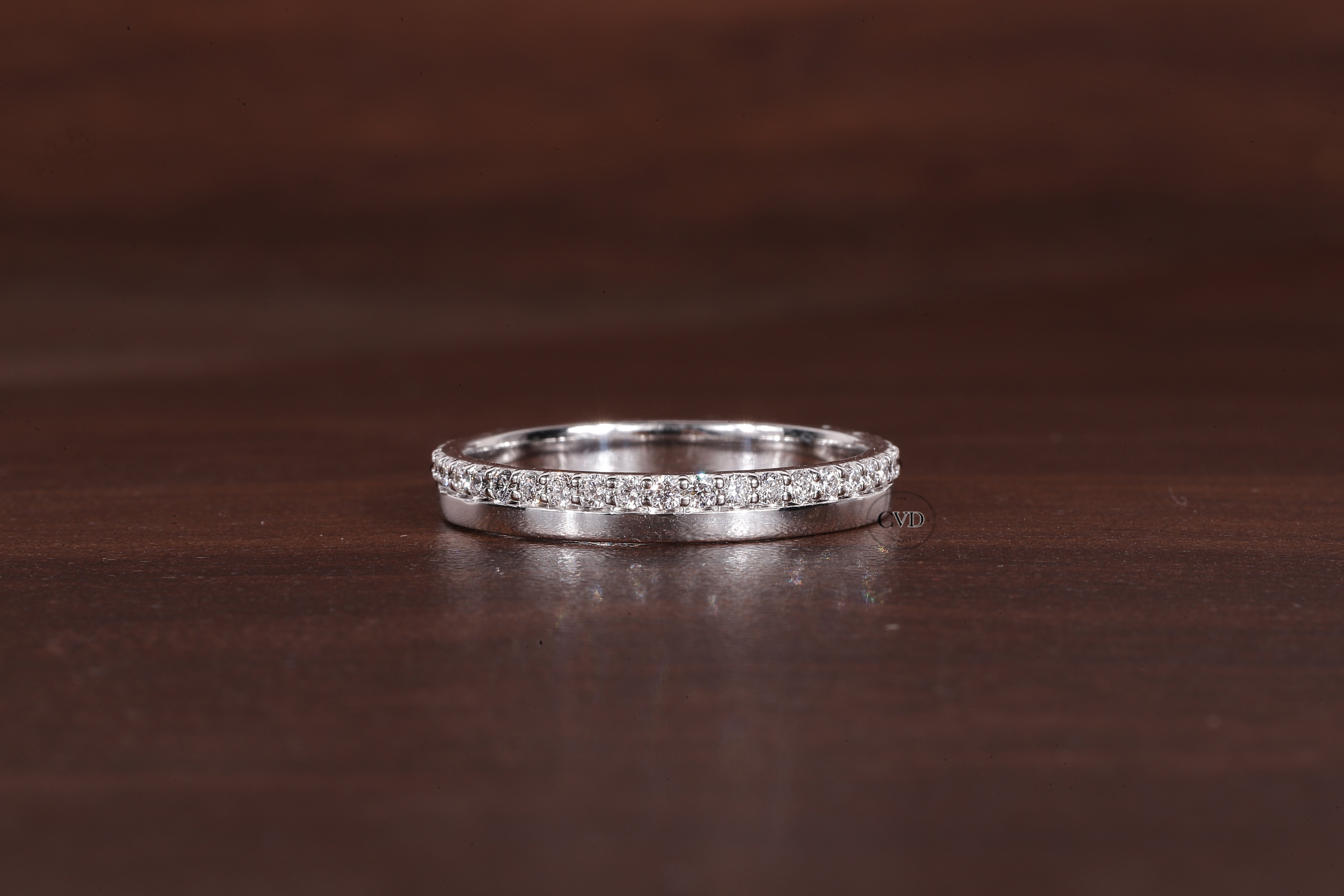 Delicate One Side Pave Diamond Wedding Band, Round Lab Grown Diamond