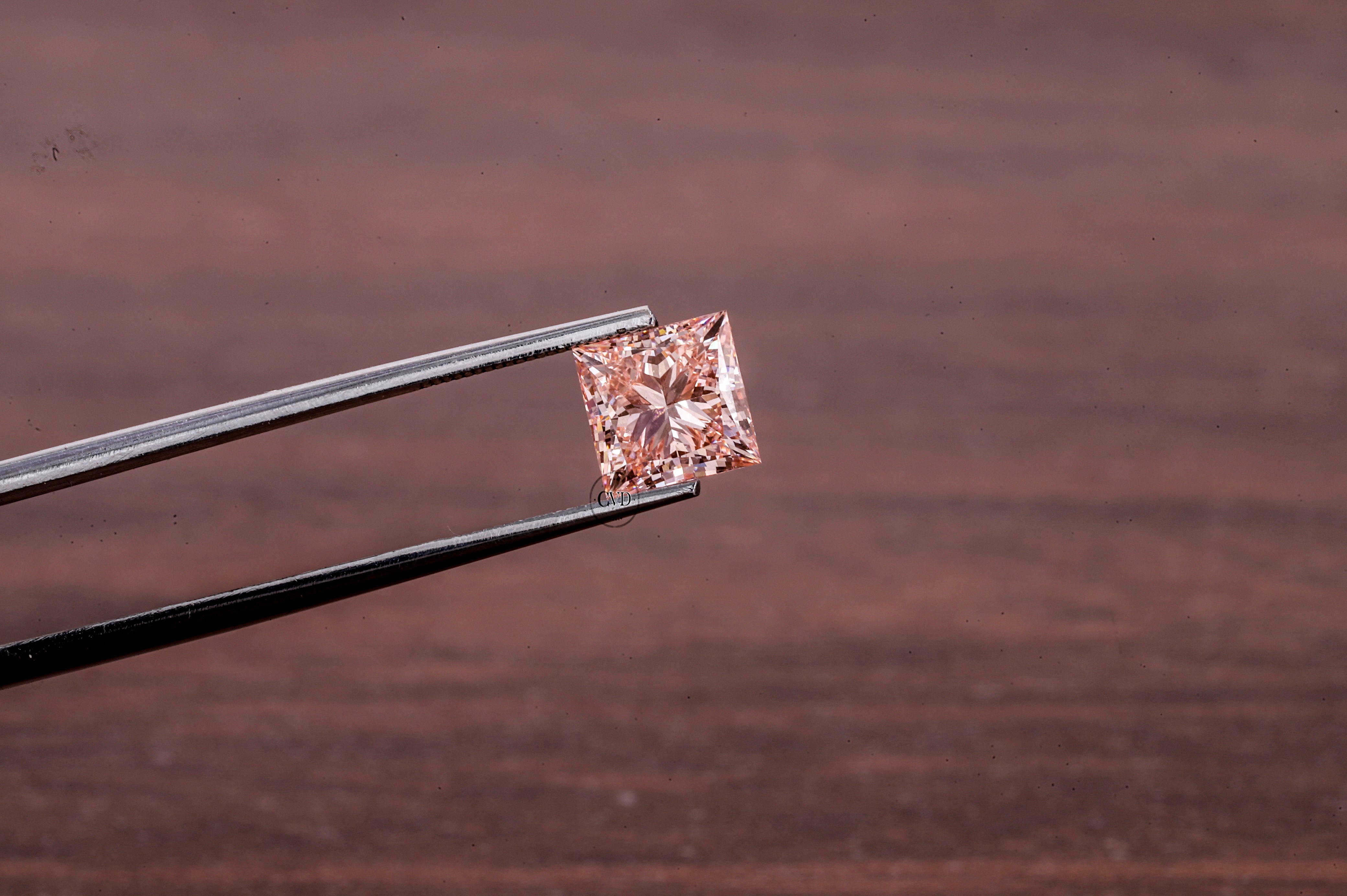 2 CT Princess Cut Pink Diamond, Pink Lab Grown Diamond, Princess Cut Loose Diamond for Engagement Ring