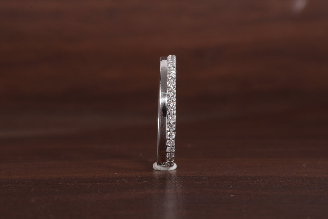 Delicate One Side Pave Diamond Wedding Band, Round Lab Grown Diamond