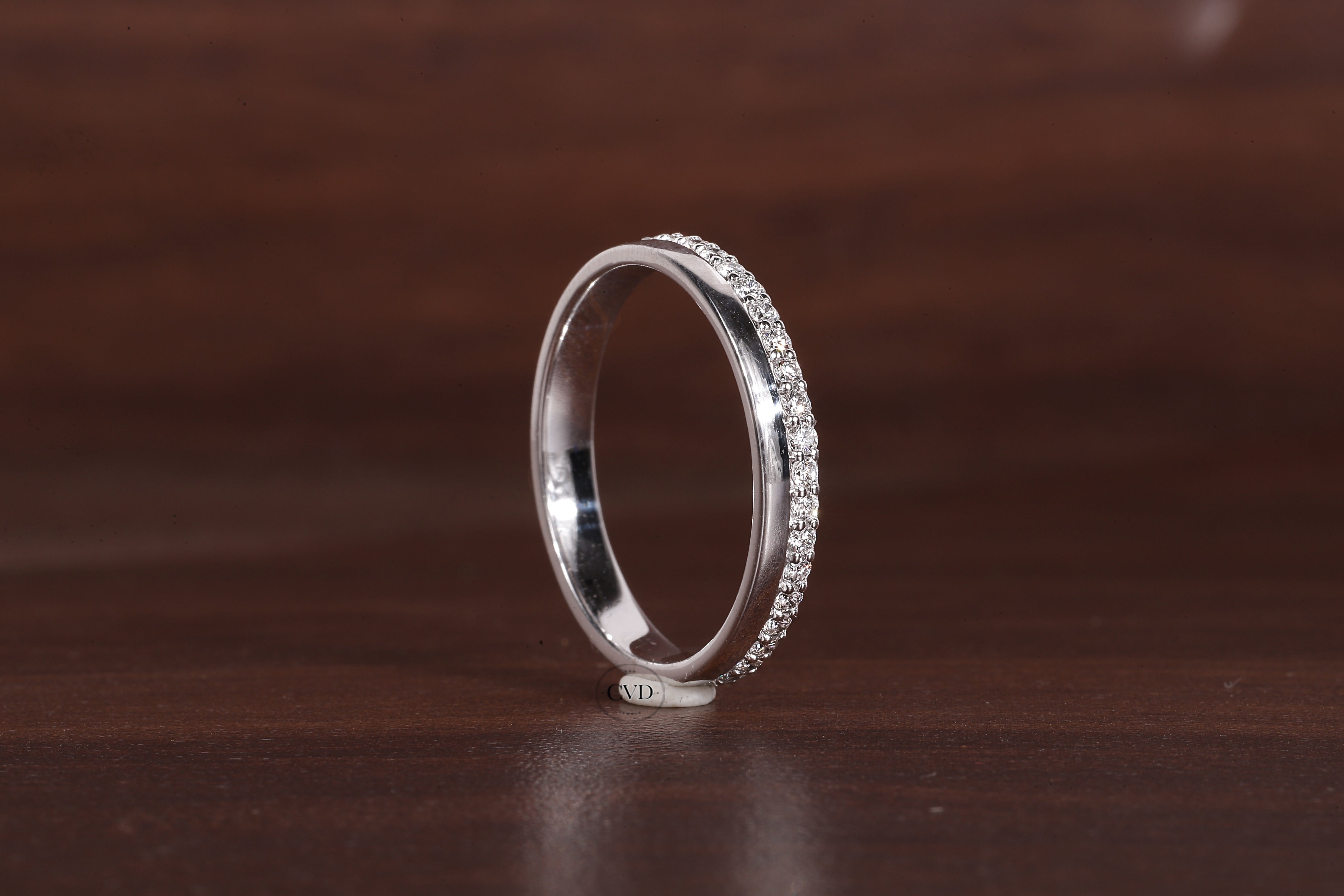 Delicate One Side Pave Diamond Wedding Band, Round Lab Grown Diamond