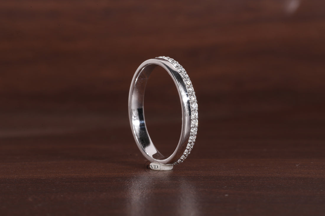 Delicate One Side Pave Diamond Wedding Band, Round Lab Grown Diamond