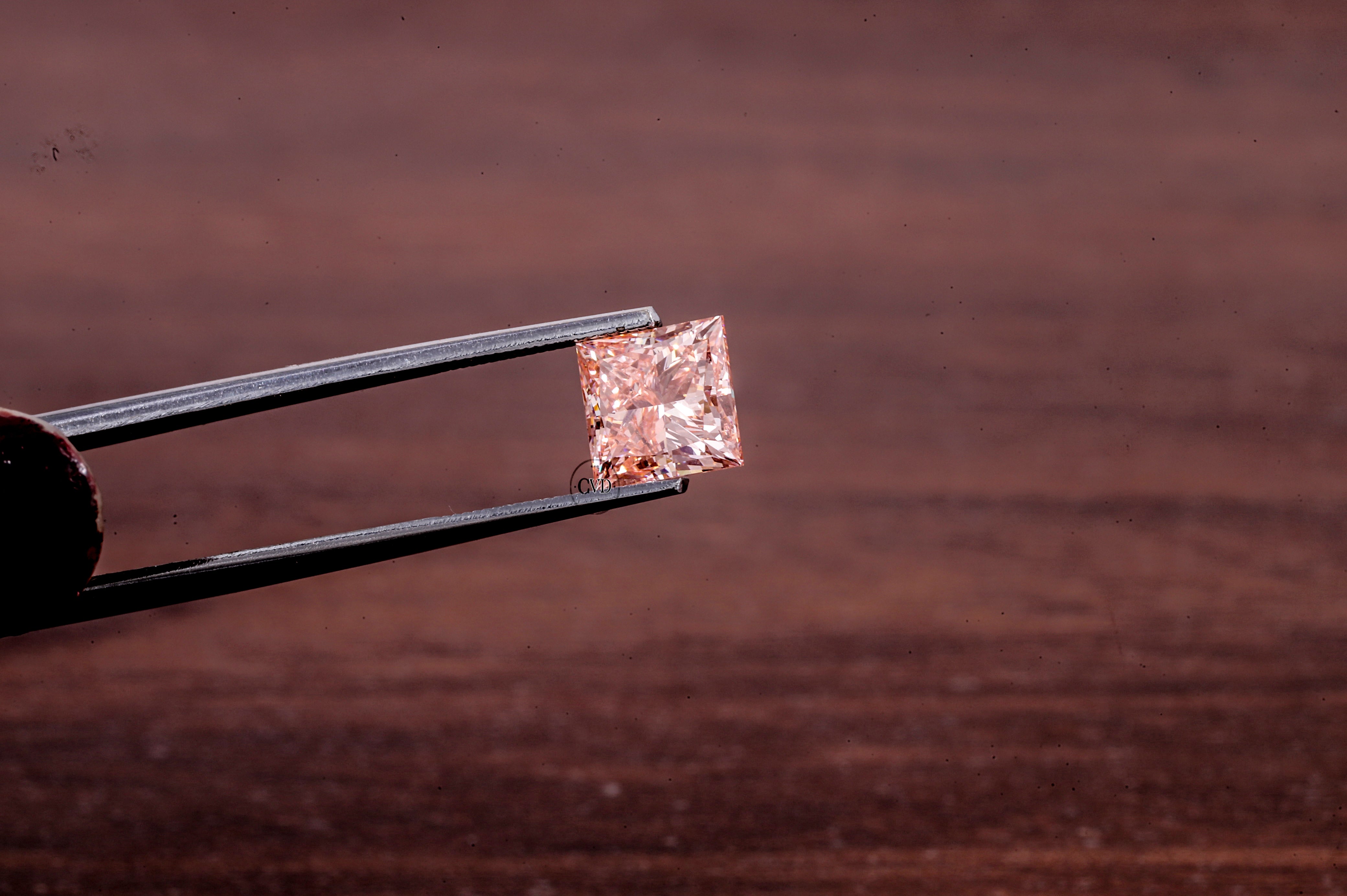 2 CT Princess Cut Pink Diamond, Pink Lab Grown Diamond, Princess Cut Loose Diamond for Engagement Ring